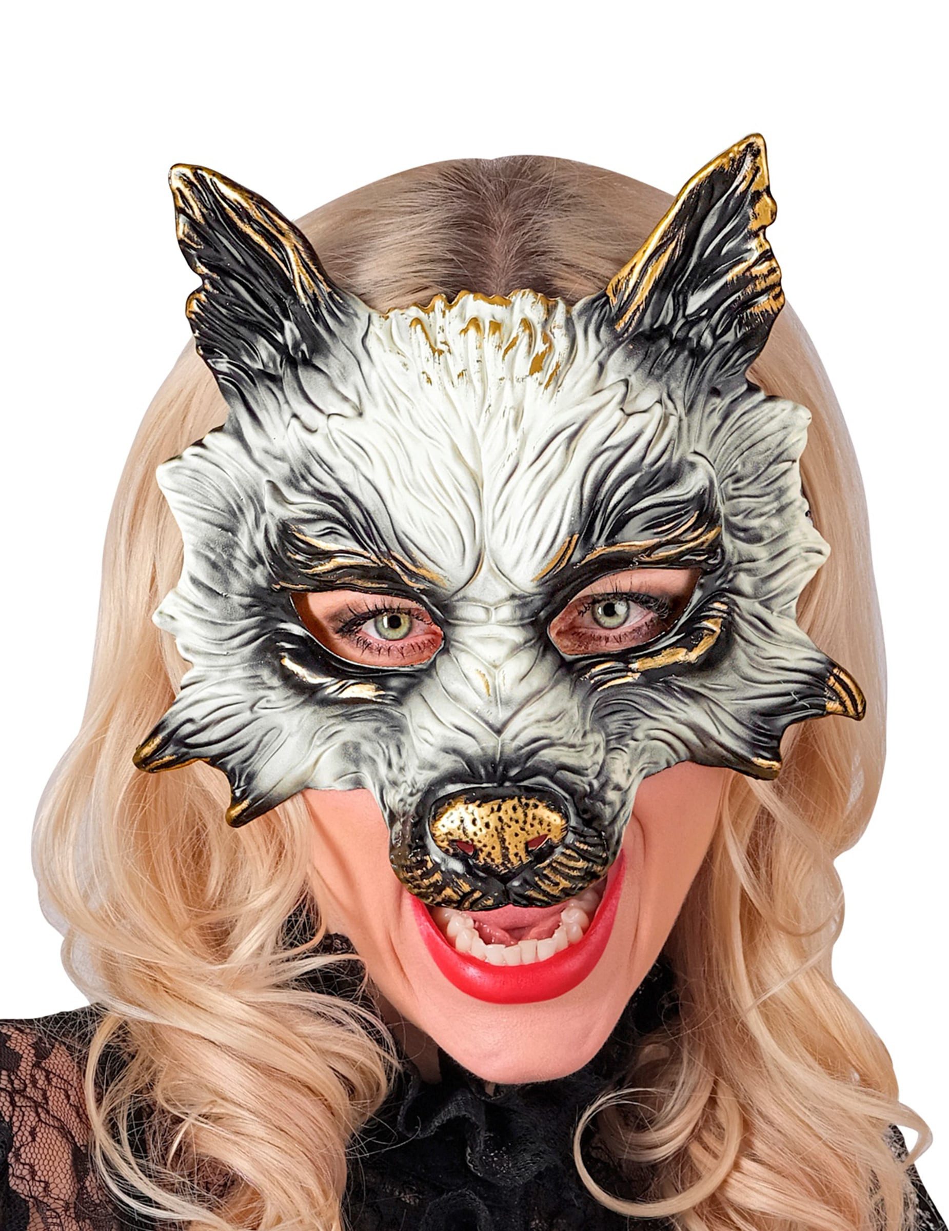 Widmann S.r.l. Kostüm Maske Wolf für Erwachsene gold-grau