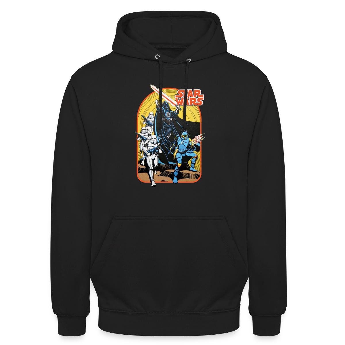 Spreadshirt Hoodie Star Wars Retro Darth Vader Und Stormtrooper Unisex Hoodie (1-tlg) Unisex-Schnitt: Sitzt bei Männern körpernah, bei Frauen weit