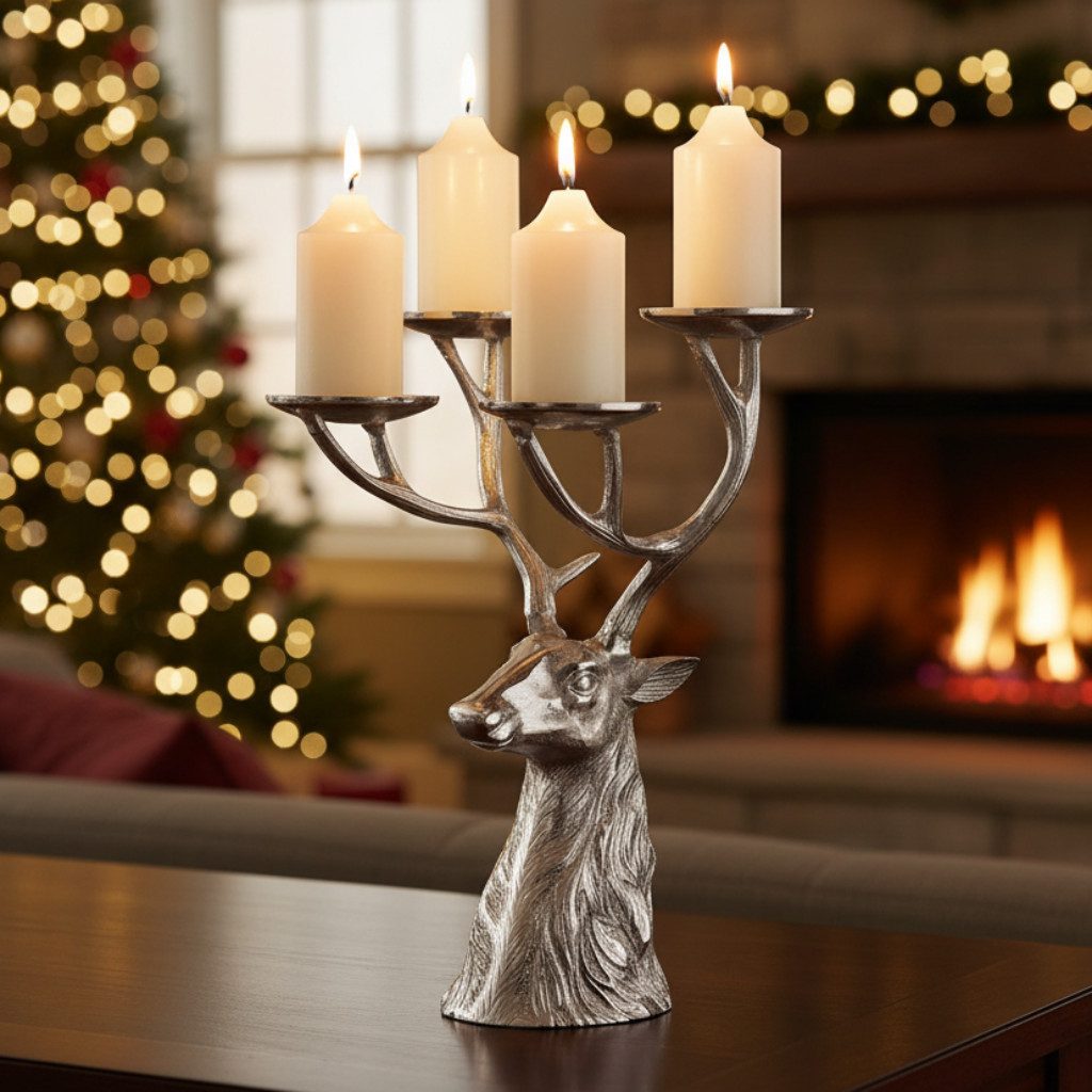 MF Kerzenhalter Russell Hirsch Kerzenleuchter silber Aluminium vernickelt (1 St)