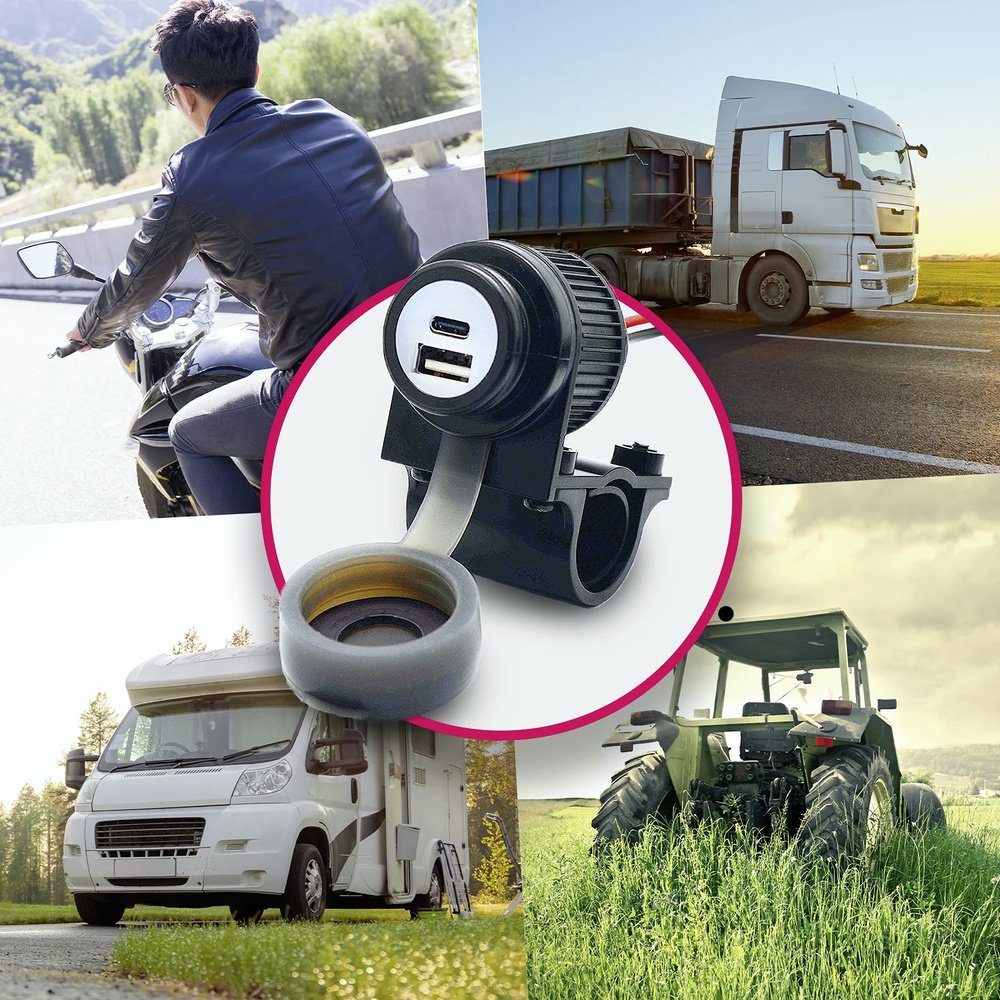 Albrecht Kfz-Relais Albrecht Motorrad Duo USB A+C Steckdose QC3.0 12-24 Volt Belastbarkeit