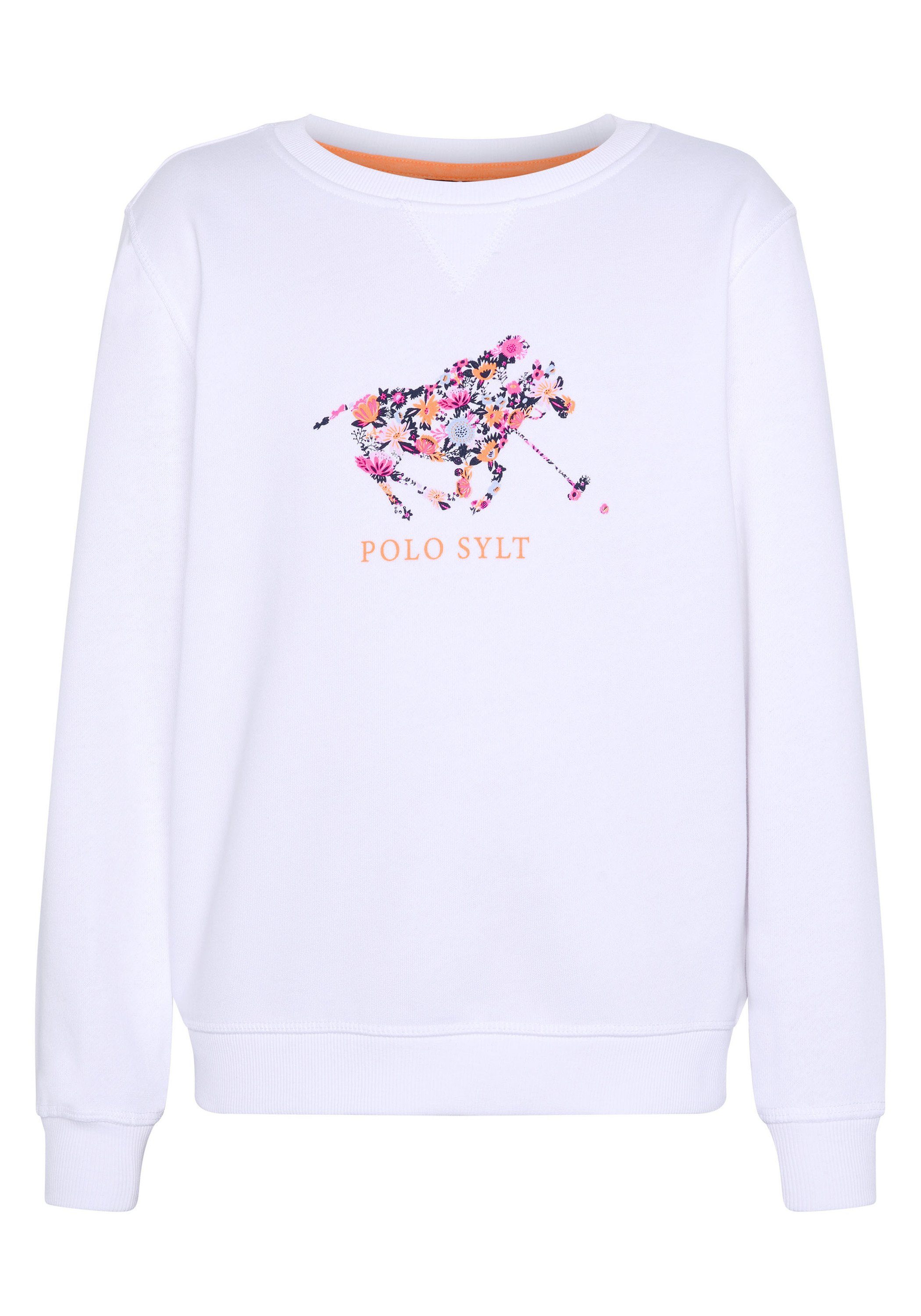 11-0601 Sweatshirt mit Sylt White floralem Logodesign Polo Bright