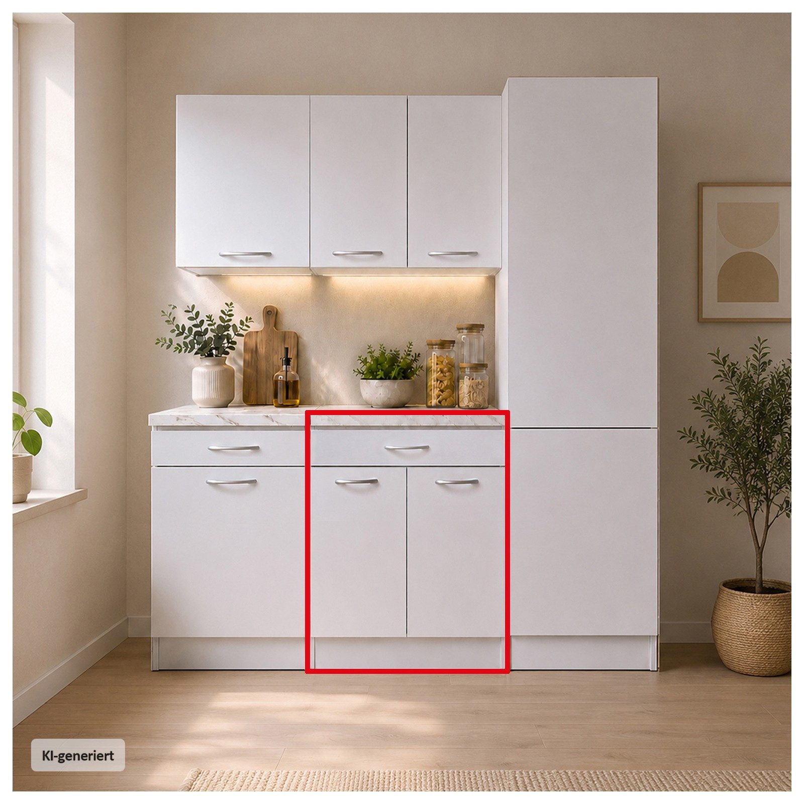 HTI-Living Unterschrank Küchenunterschrank Jenna Weiß 60 cm mit Schublade (1 Stück, 1-St., 1 Küchenunterschrank) Modular erweiterbar, modernes Design, Arbeitsplatte Marmoroptik