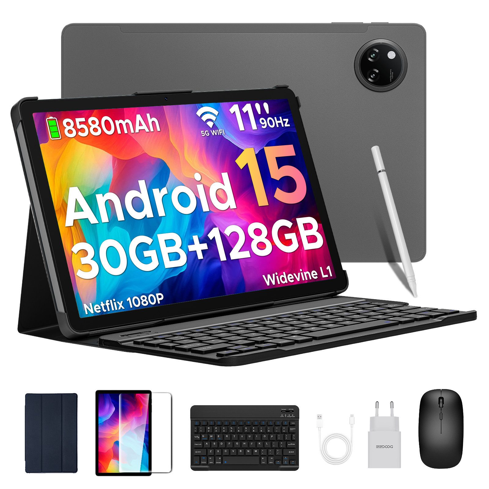DOOGEE TAB A9 PRO+ Android 15 6GB+128GB/2TB Tablet 11 Zoll Gaming Tablet (11", 128 GB, Android 15, mit Tastatur, Maus, Stift, Hülle, Schutzfolie,WiFi 5, Face ID, OTG)