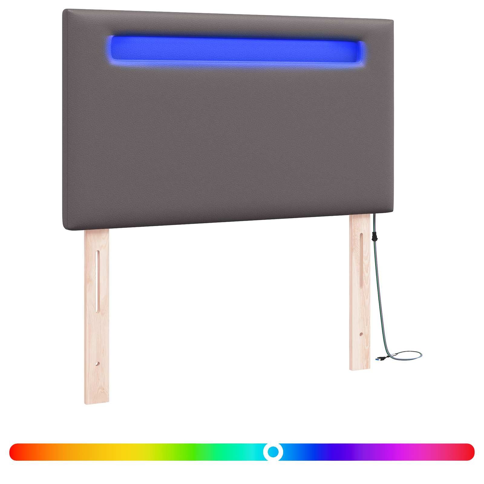 vidaXL Bett LED Kopfteil Grau 90 cm Kunstleder (1-tlg)