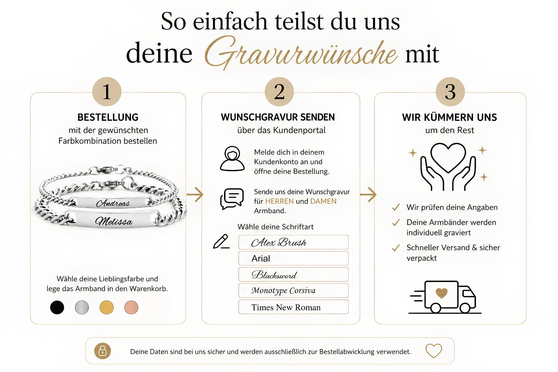 OTANTO Armband mit Gravur Partnerarmbänder mit Gravur Pärchen Armbänder