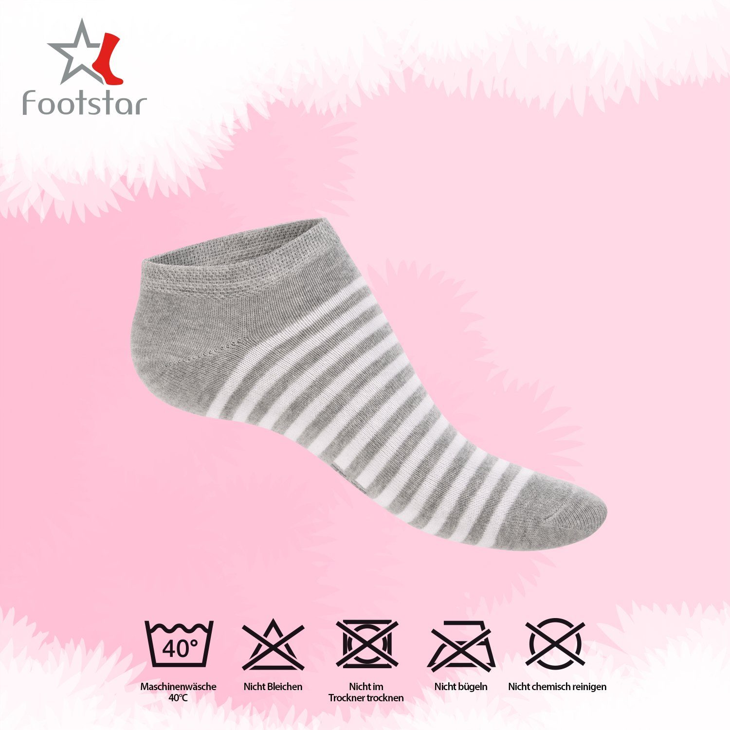 Paar Sneakersocken Kurze Sneaker Muster Socken Footstar mit Weiss-Schwarz süße 8 (8 Damen Paar) / Söckchen