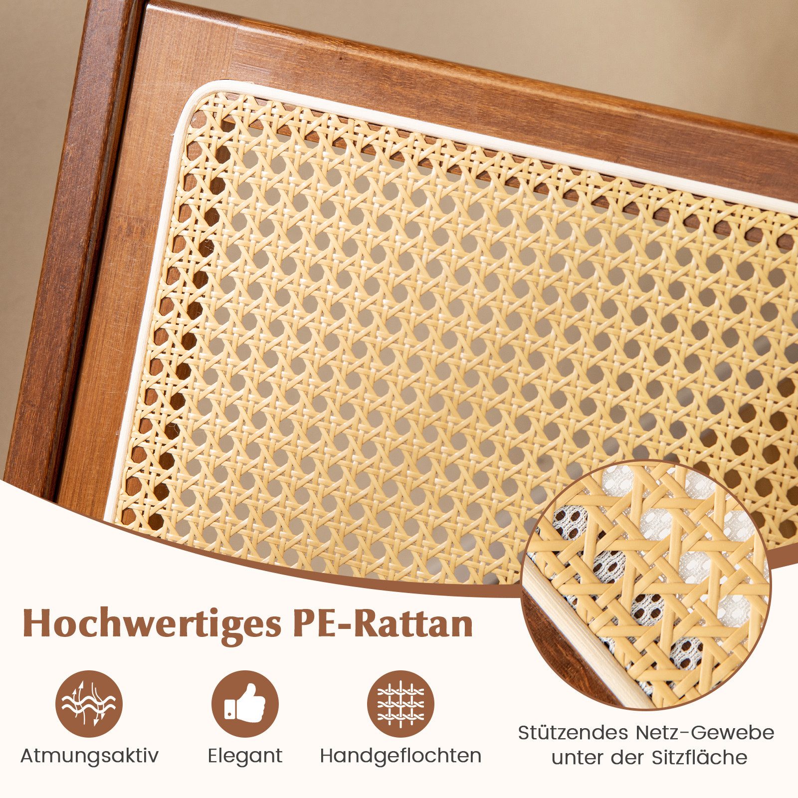 COSTWAY Relaxsessel (1-St), Esszimmerstuhl Bambus, Rattan, mit Lehne