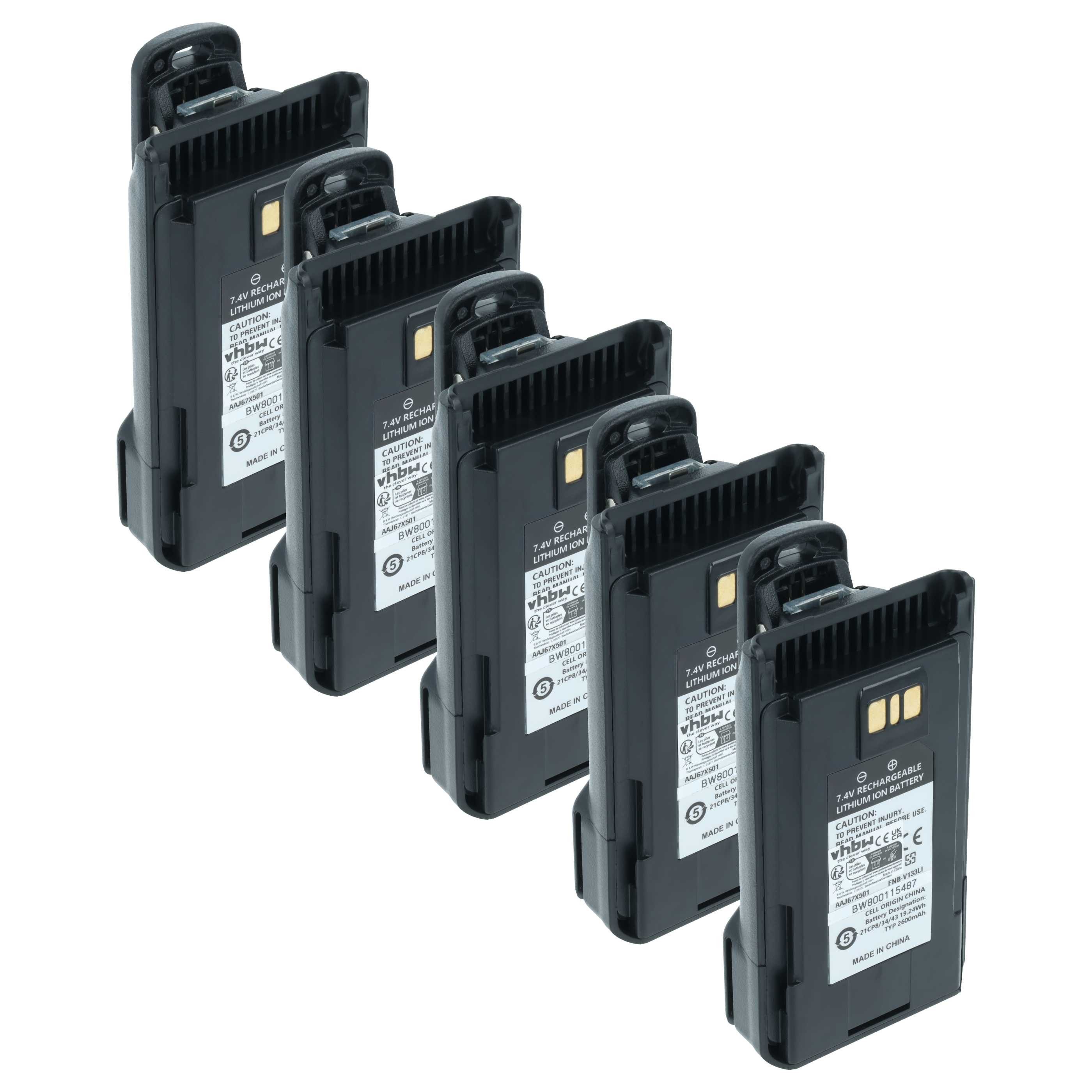 vhbw Akku passend für Yaesu Vertex VX-261, VX-260, EVX-539, VX-454, VX-451 Akku Akku Li-Ion 2600 mAh (7,4 V, 5 St), Leistungsfähige Austausch-Akkus für Ihr Funkgerät, Walkie-Talkie