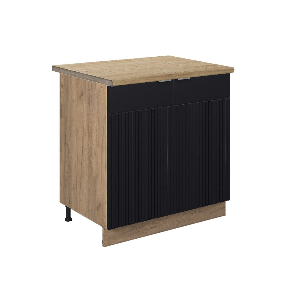Vicco Spülenunterschrank Fame-Line, Schwarz gestreift/Goldkraft Eiche, günstig online kaufen
