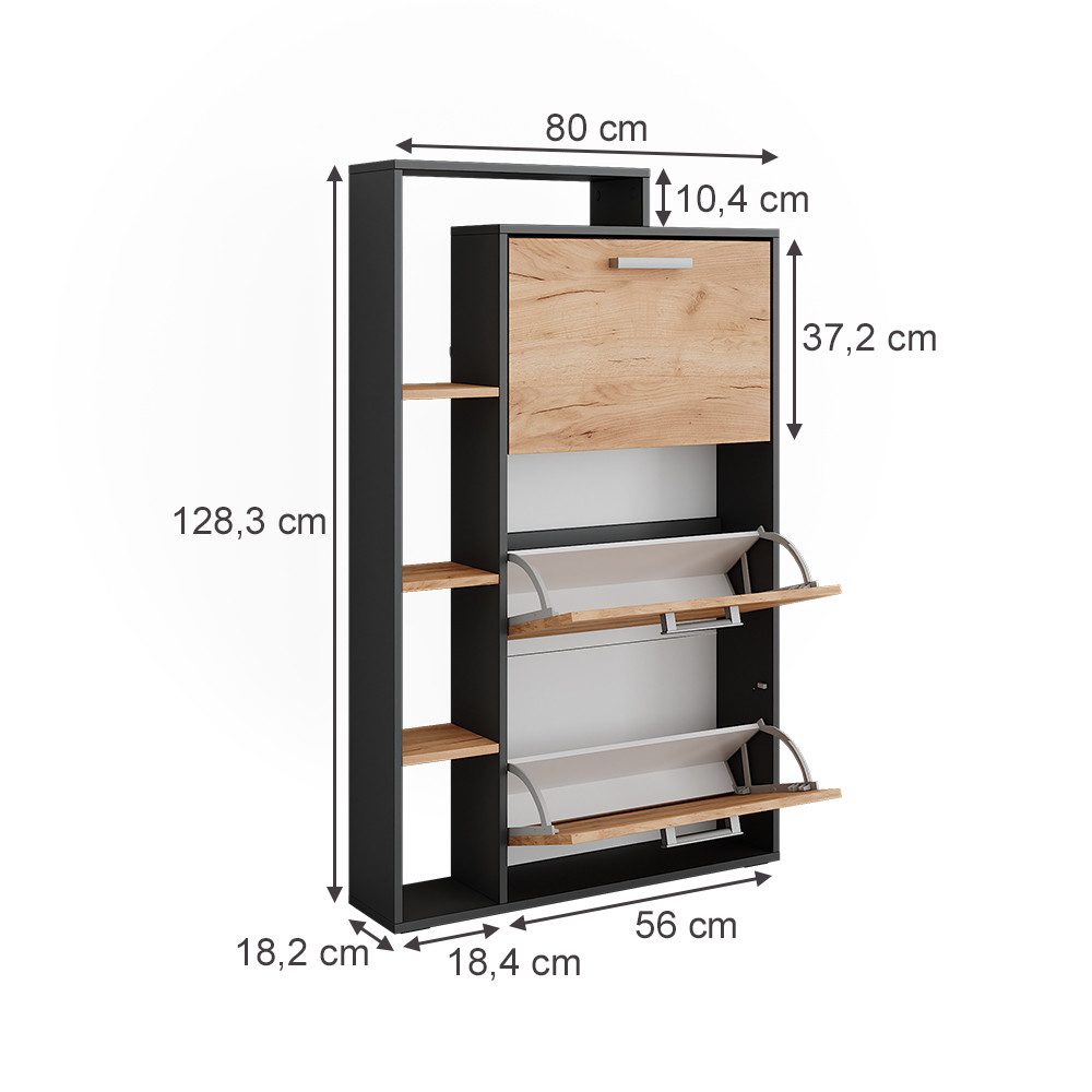 Vicco Schuhkipper Orlando, Goldkraft Eiche/Anthrazit, 80 x 128.3 cm mit 3 Klappfächern (1 St)