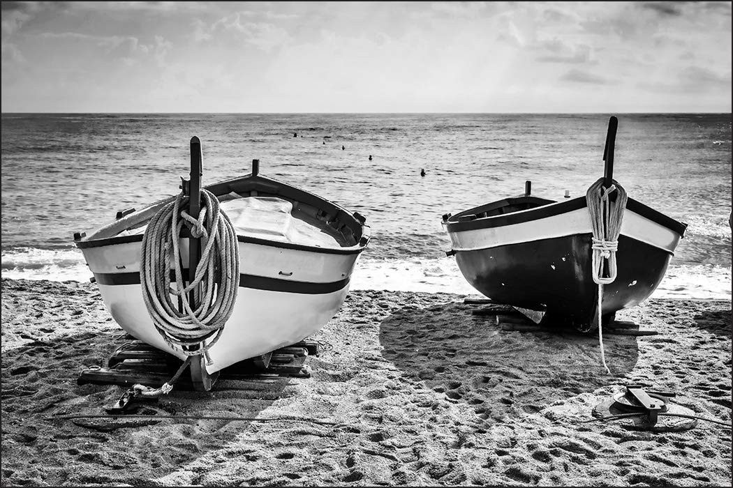 Muralo Fototapete Landschaft – Fototapete Wandtapete Vlies Wanddeko Wohnzimmer, bedruckt, Strand – Meer – Boote, 90 x 60 cm, Vlies