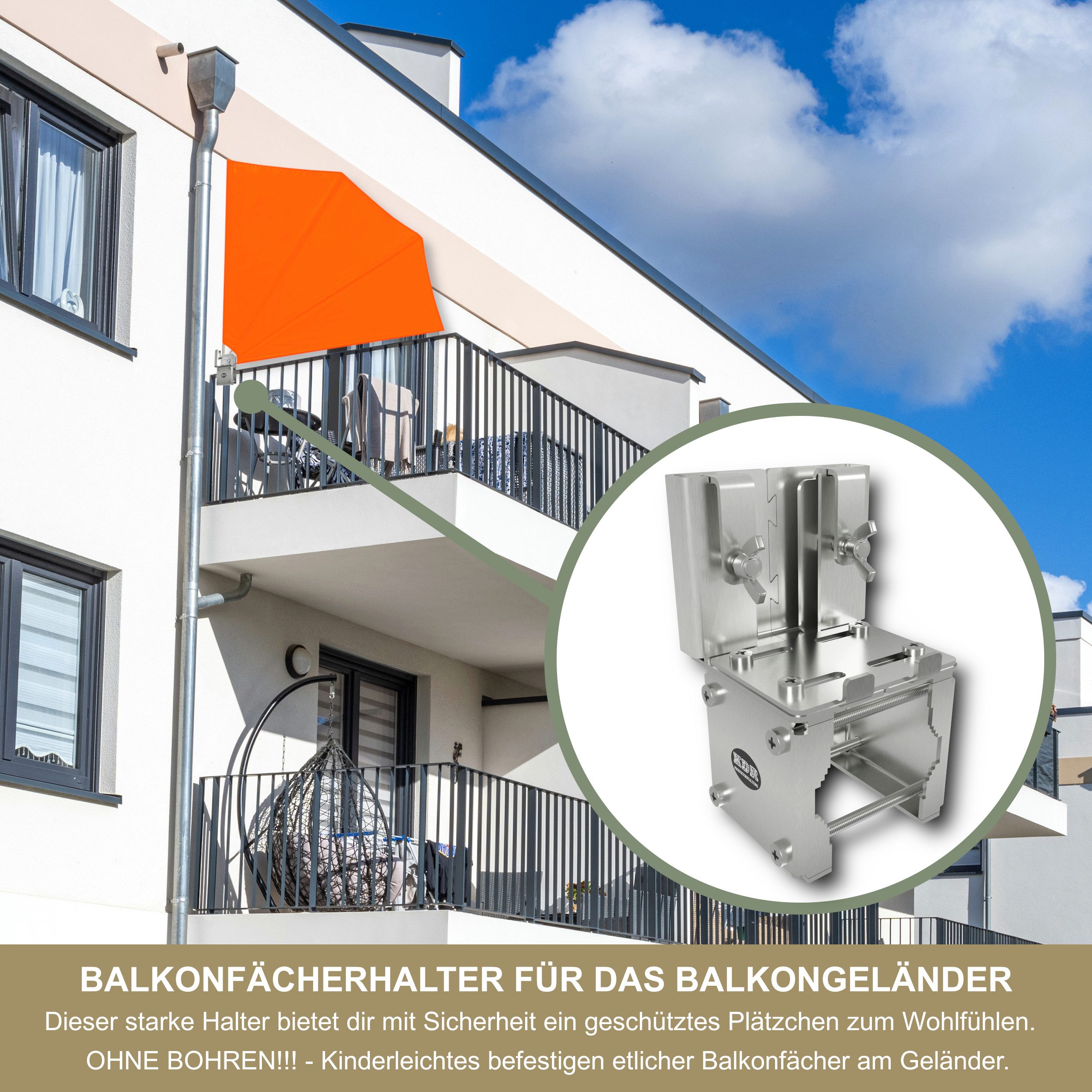 KDR Produktgestaltung Seitenmarkise Balkonfächerhalter Geländer Markisenhal günstig online kaufen