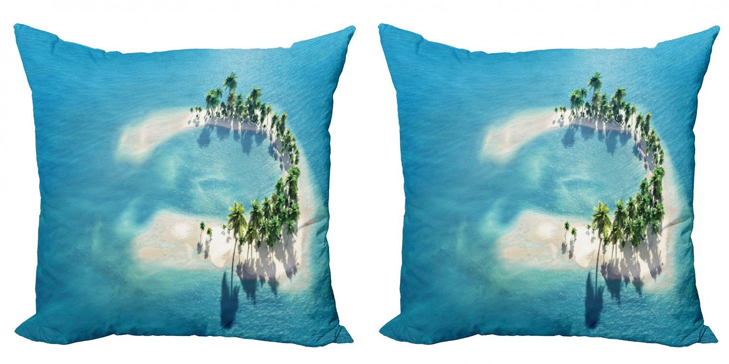 Stück), Palmen Abakuhaus Accent (2 Doppelseitiger Atoll Modern Digitaldruck, Ozean Kissenbezüge Insel