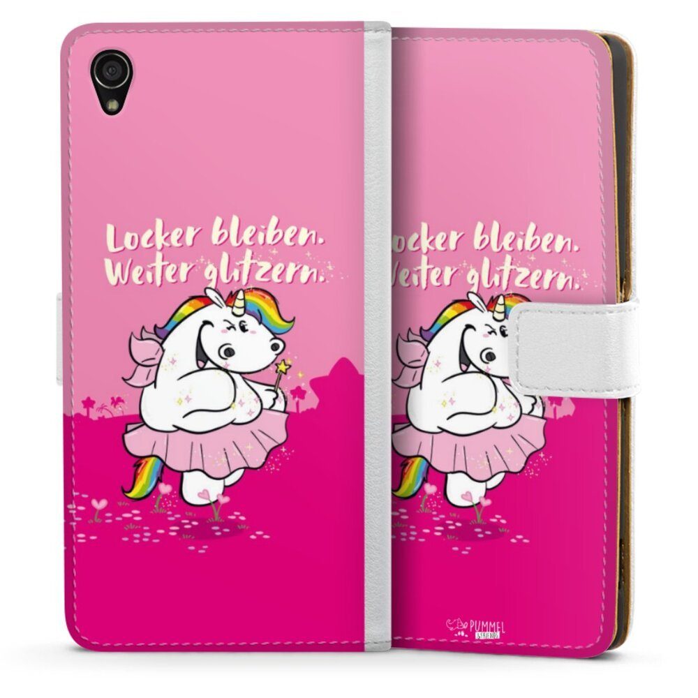 DeinDesign Handyhülle Pummelfee Locker Bleiben Weiter Glitzern, Sony Xperia Z3 Hülle Handy Flip Case Wallet Cover Handytasche Leder