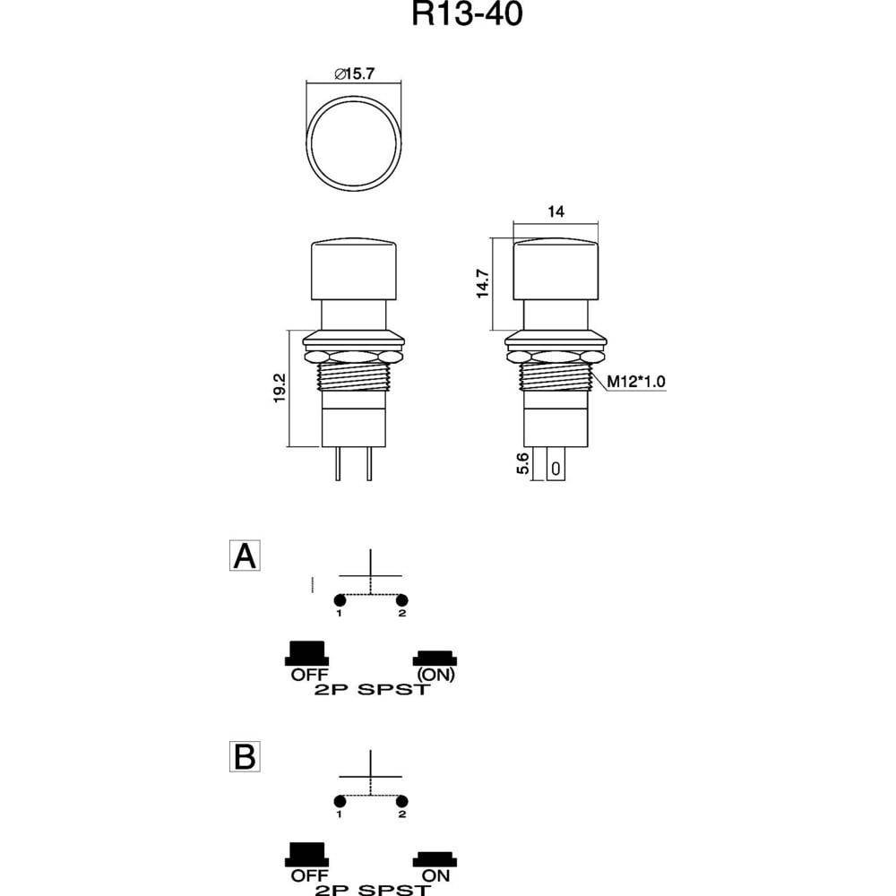 TRU COMPONENTS Schalter Druckschalter Betätiger erhaben TC-R13-40, 3 A