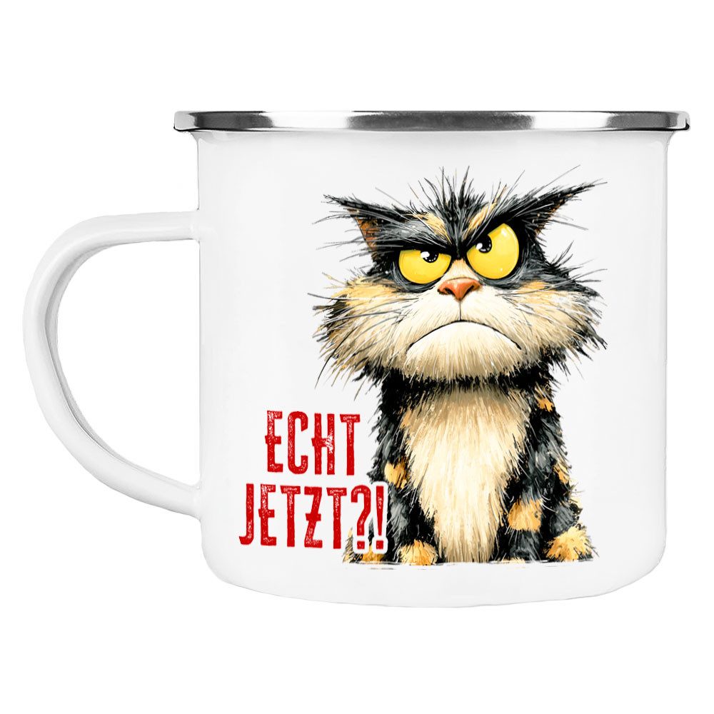 Cadouri Tasse ECHT JETZT?! Camping Emaille Tasse, Campingtasse, Metall, Campingbecher, Kaffeetasse für Camper, handgefertigt, Geschenk, 300 ml