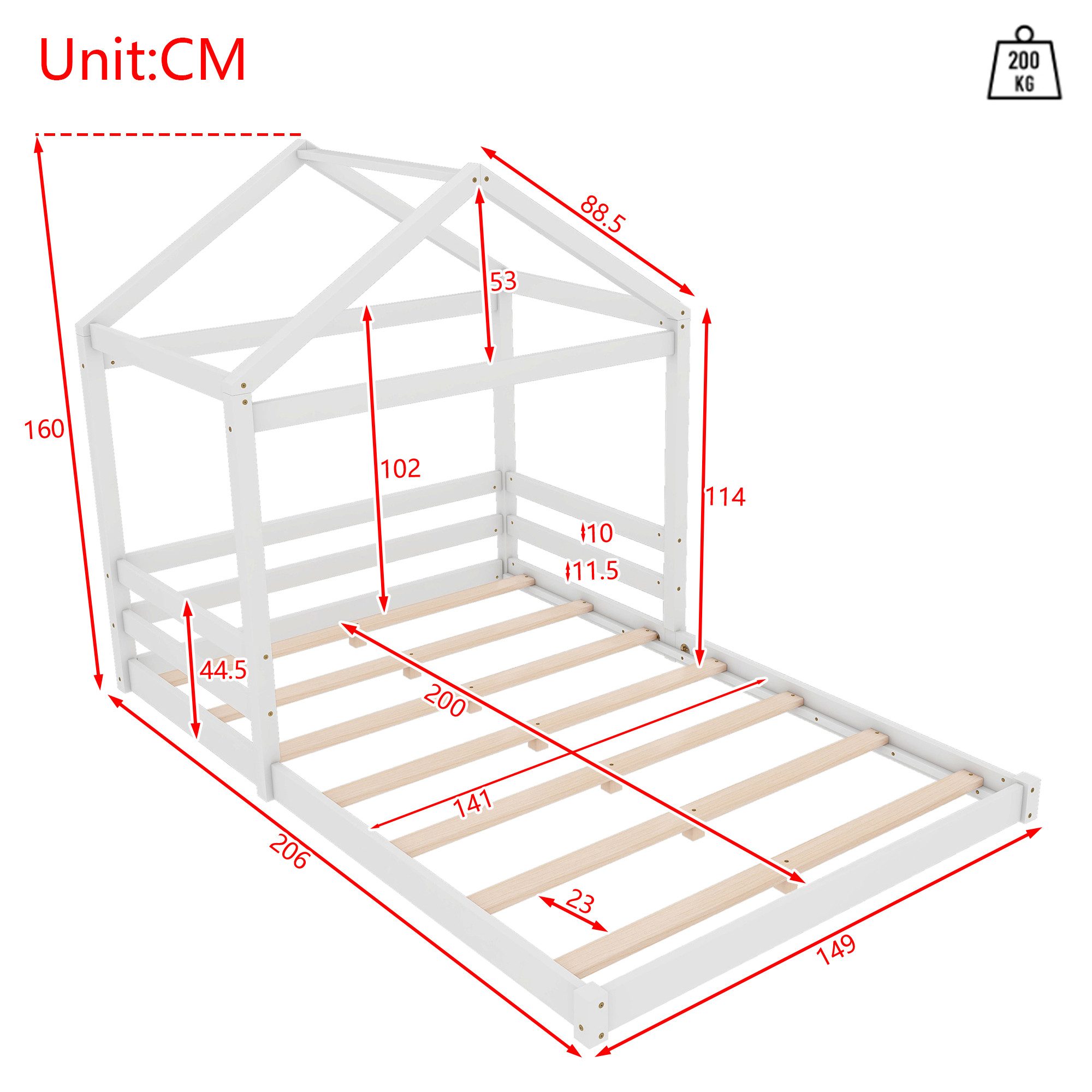 Ulife Hausbett Kinderbett in minimalistischer Hausform, Jugendbett 140x200 günstig online kaufen