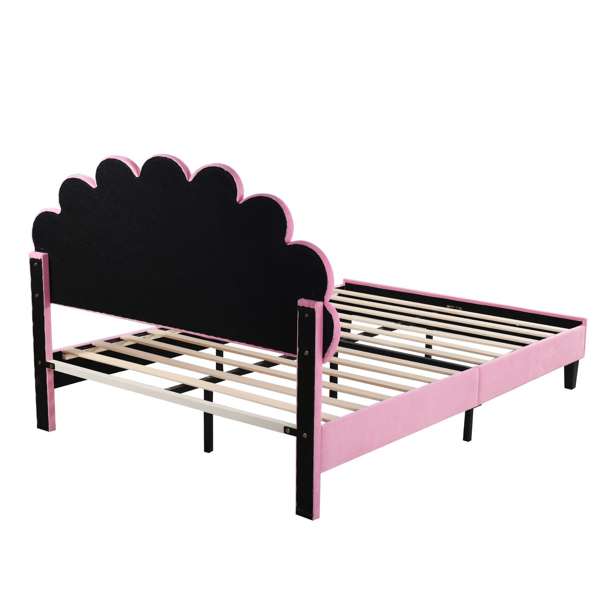 Polsterbett (Doppelbett), Kinderbett mit Blumenform-Kopfteil, Samt, 140x200cm