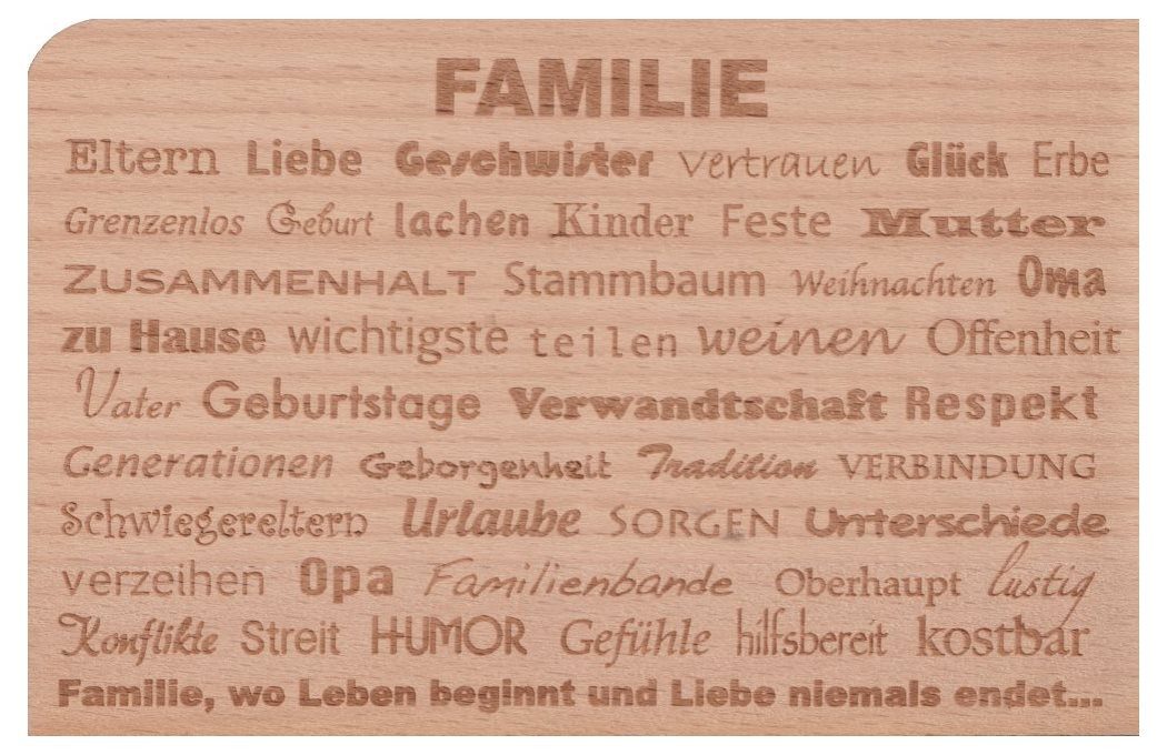 holzpost GmbH Postkarte Holzpostkarte "Familie ... Eltern . Liebe . Geschwister . Vertrauen"