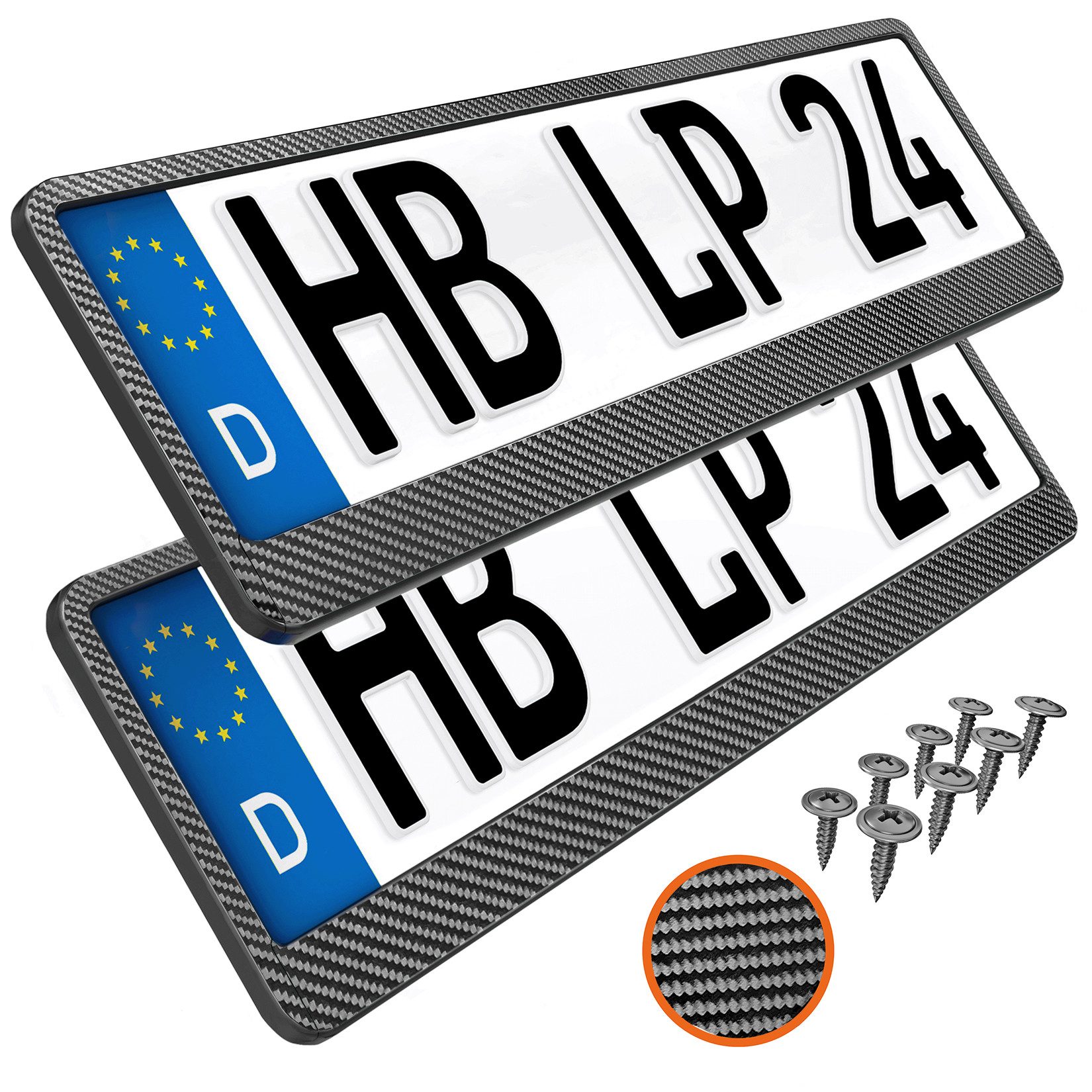 L & P Car Design Kennzeichenhalter in Carbon Optik Auto Nummernschildhalter Kennzeichenhalterung, (2 Stück)
