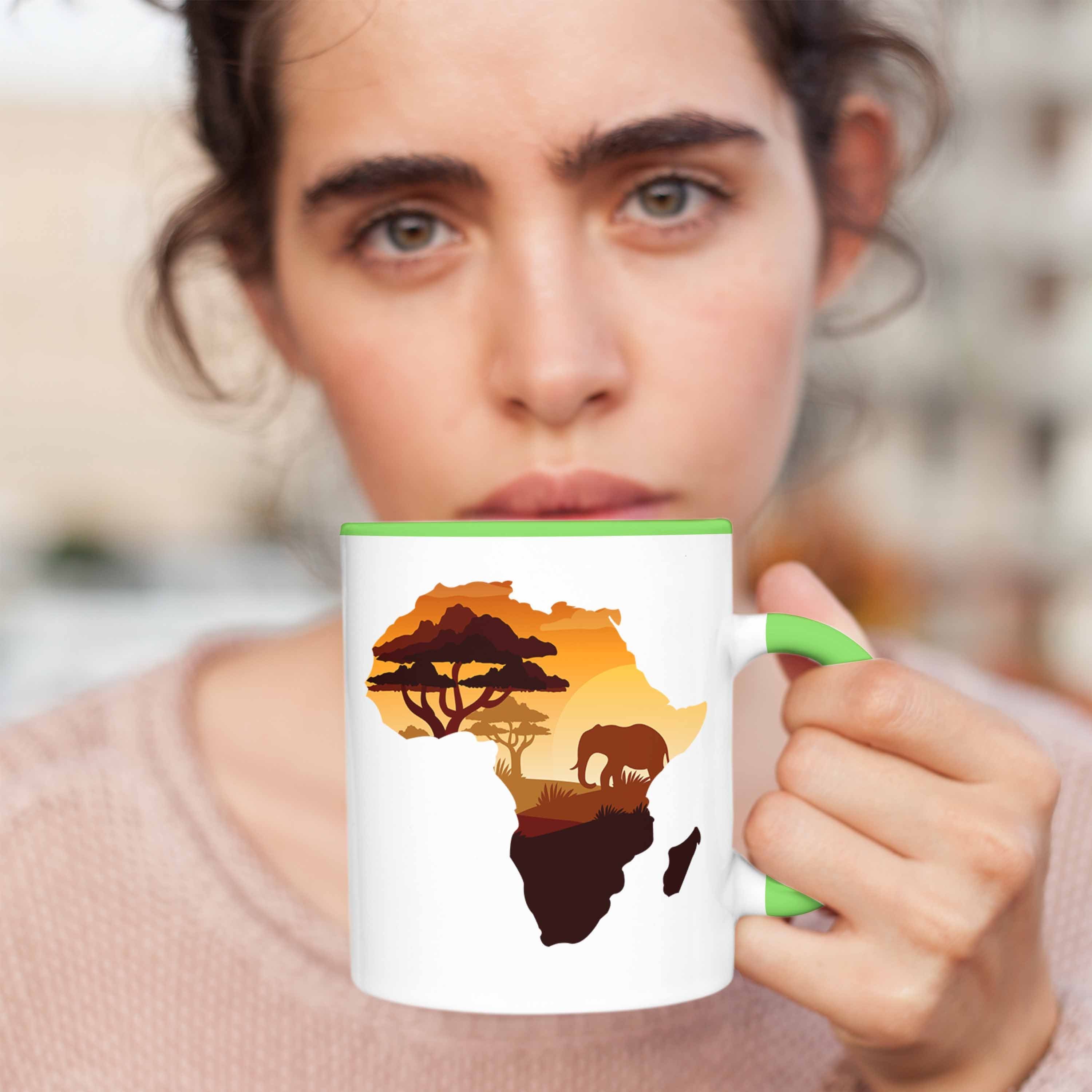 Map Tasse Grün Afrika Geschenkidee Safari Abenteurer Tasse Trendation Afrika Tierliebhaber