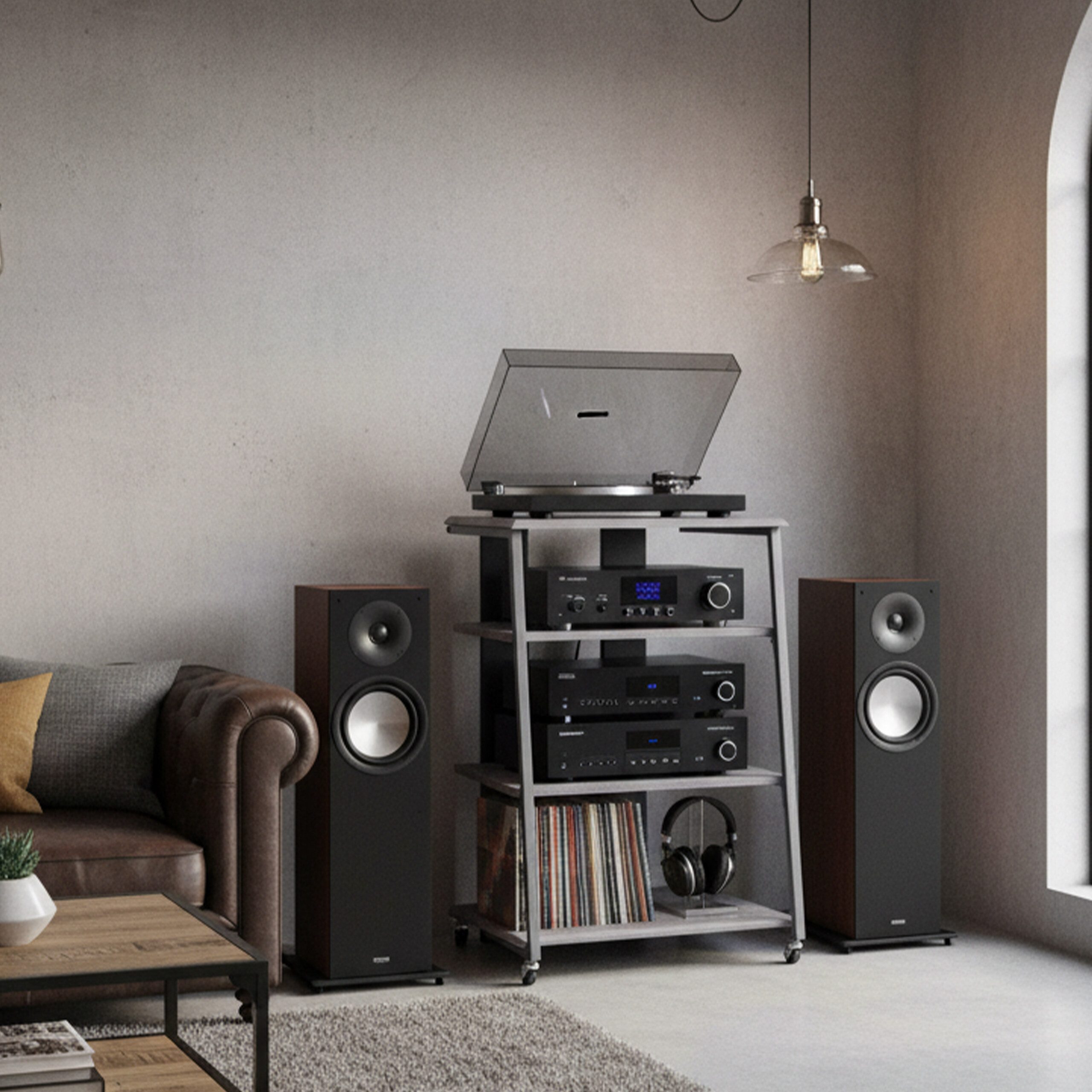 relaxdays Standregal Hifi Rack mit 4 Ablagen, grau