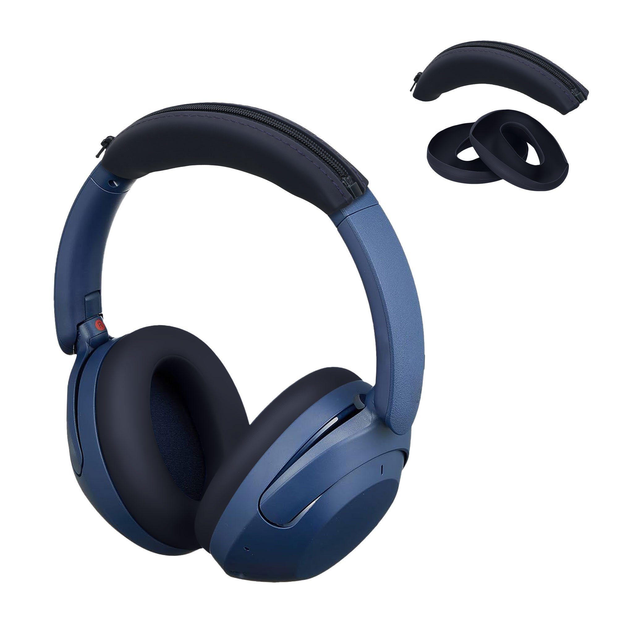 kwmobile Kopfhörer-Schutzhülle Kopfband Abdeckung Ohrpolster Set für Sony WH-XB910N, Headband Case - Kopfhörer Ersatz Polster - Schutz in Dunkelblau