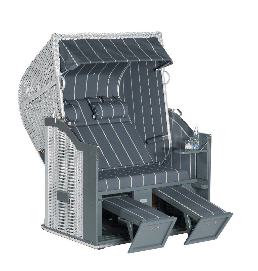 Strandkorb Strandkorb Classic Halbliegemodell 2-Sitzer Silber Gestreift