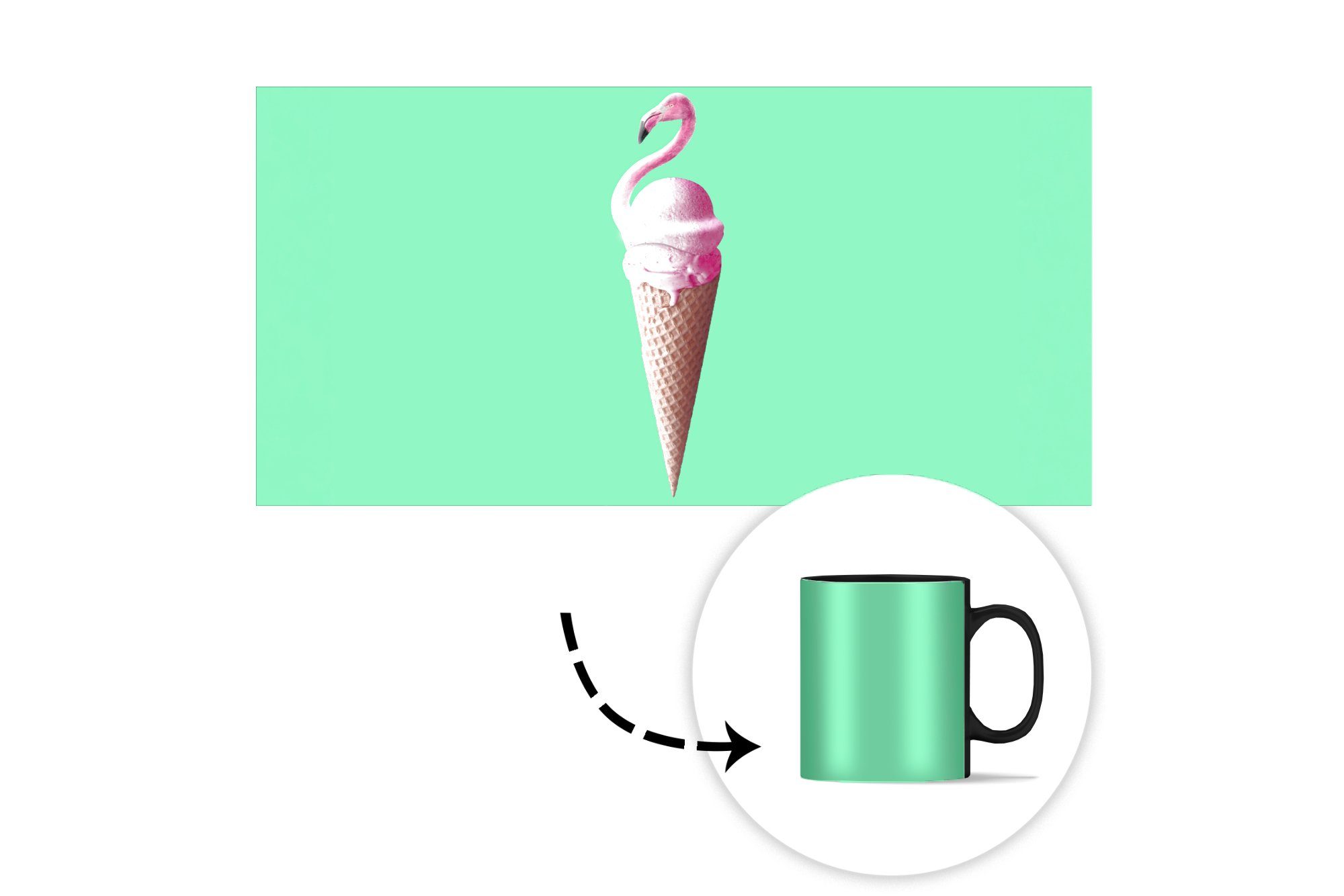 Flamingo Keramik, Eistüten Grün, Eiscreme Tasse - Teetasse, Farbwechsel, Kaffeetassen, - Zaubertasse, - - MuchoWow Rosa Geschenk