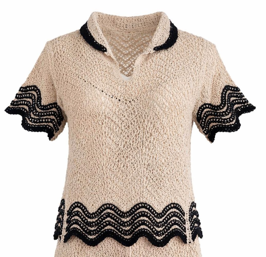 Mississhop Shorts Damen Sommer Set Beige Lochoptik Stickerei Shirt Shorts S/M (1-tlg)