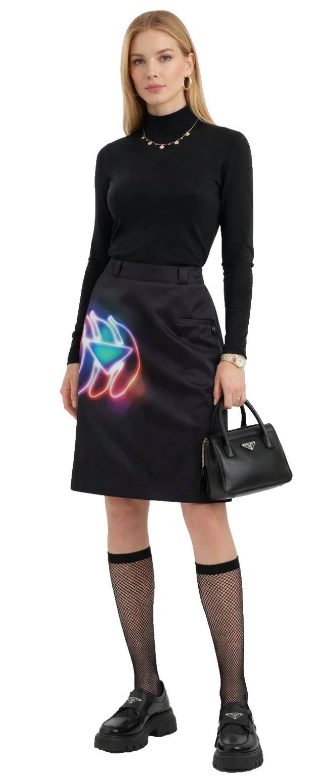 PRADA Midirock Neon Damen Rock Minirock A-Linie Techno Limited Edition Mit Prada-Dreieckslogo robust, formstabil, knitterarm