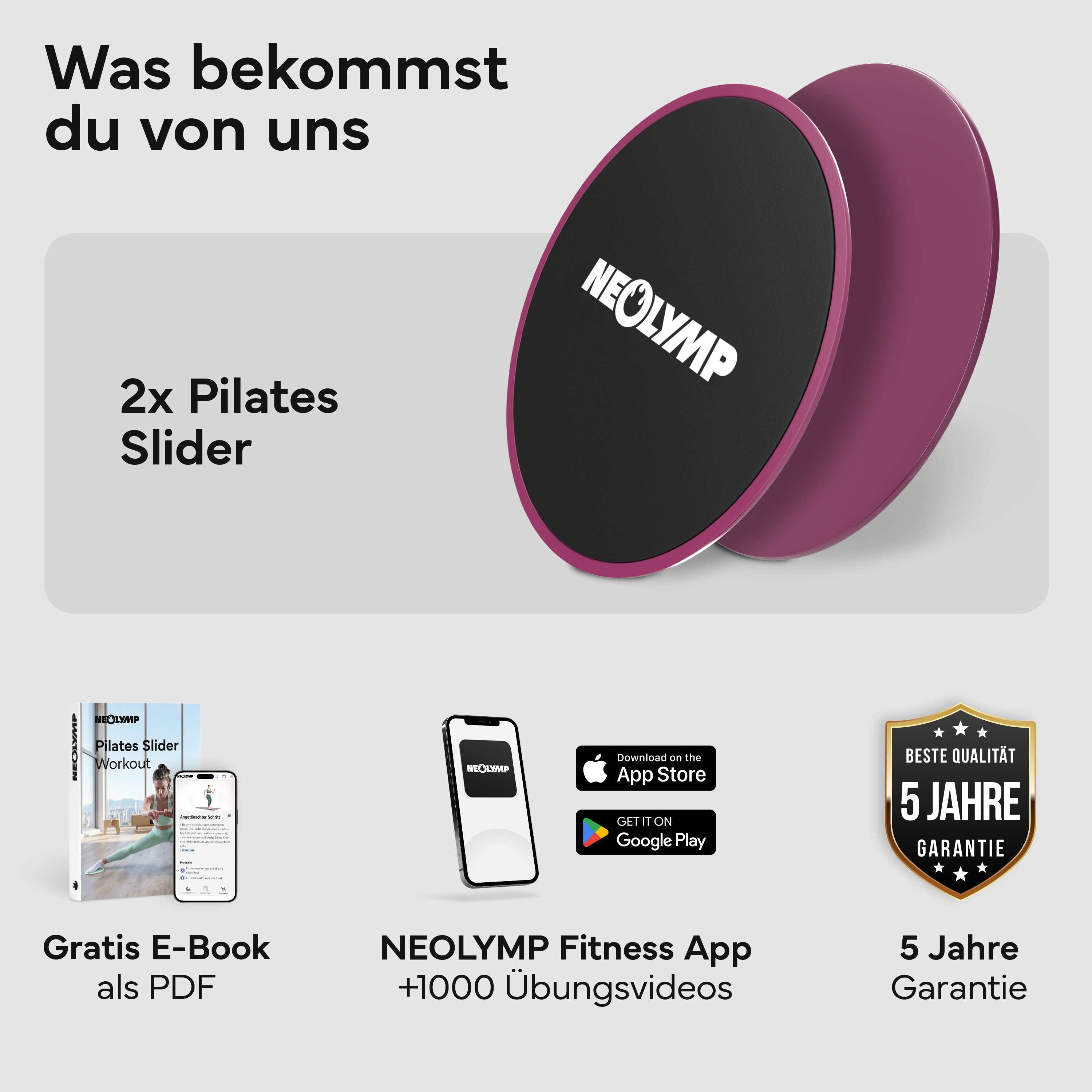 NEOLYMP Pilates-Reformer Pilates Slider - Reformer-Übungen für Zuhause & Studio - Gliding Discs, (Ganzkörper - Yoga & Pilates Sliders Fitness Gliding Discs 2er Set), Doppelseitige Gleitscheiben für Hartboden & Teppich - Core Training