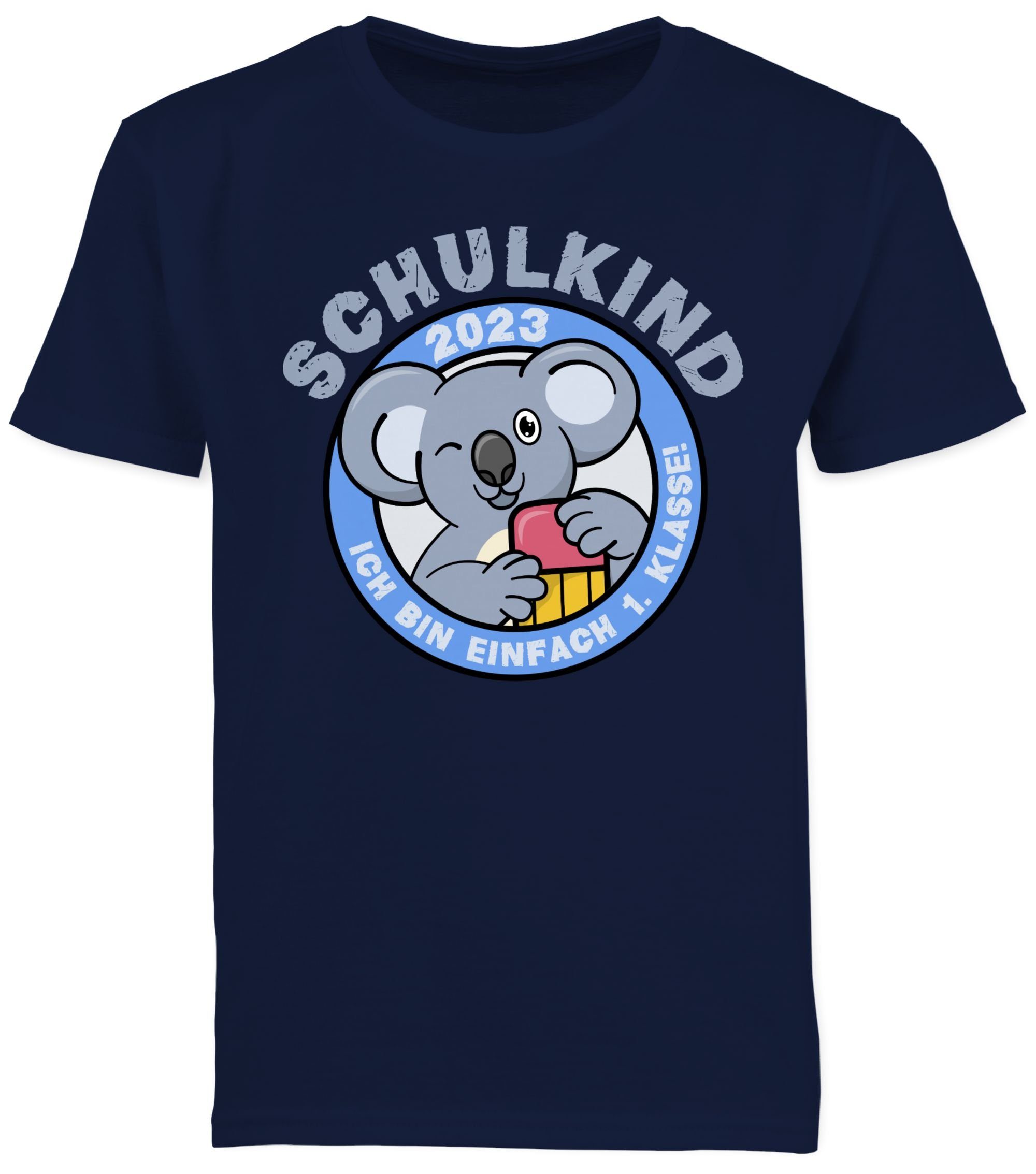 Klasse Schulanfang 1. 2023 T-Shirt einfach Junge Ich Koala Dunkelblau bin Shirtracer Schulkind Einschulung Geschenke 01