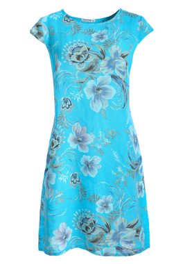 PEKIVESSA Sommerkleid Leinenkleid knielang kurzarm (Einzelartikel, 1-tlg) mit Blumenmuster