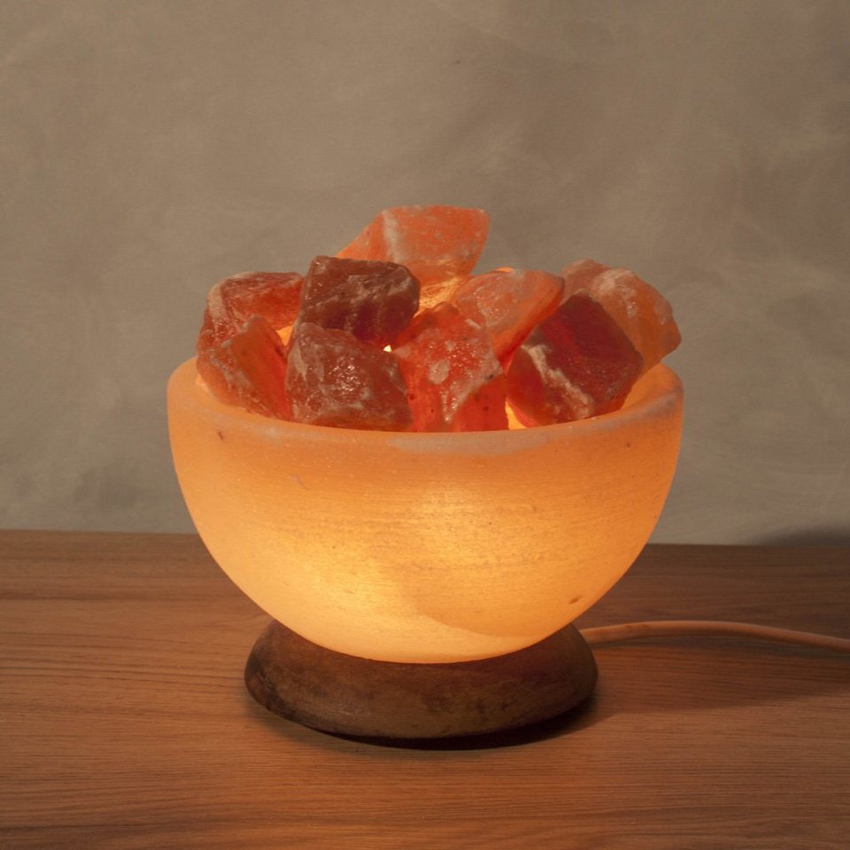 HIMALAYA SALT DREAMS Salzkristall-Tischlampe Salzkristallschale,  Leuchtmittel wechselbar, Warmweiß, Handgefertigt aus Salzkristall - jeder  Stein ein Unikat, H: ca.15 cm, Punjab