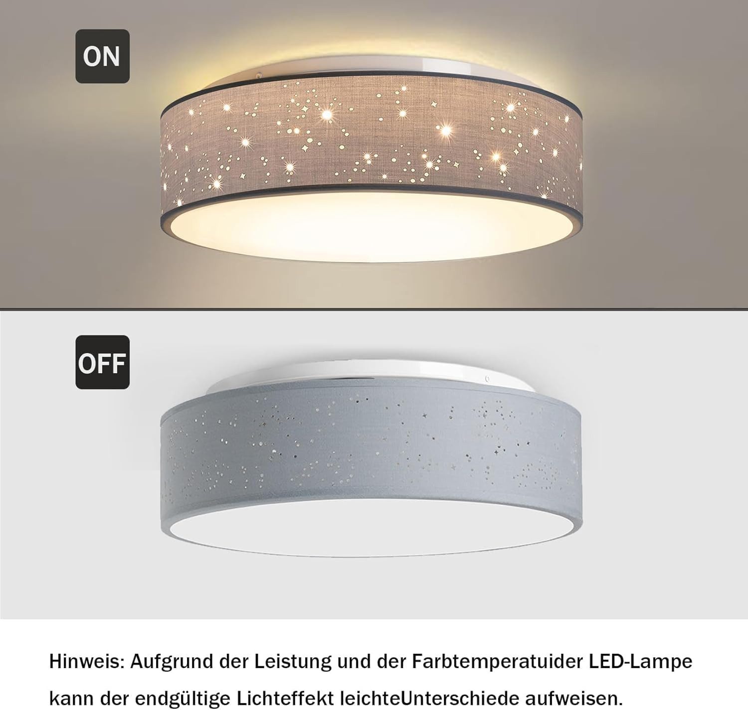 Zedelmaier Lampenschirm Deckenleuchte Deckenlampe Stoff mit Sterne Kinderzimmerlampe, ohne Leuchtmittel, für Kinderzimmer Schlafzimmer Wohnzimmer Flur