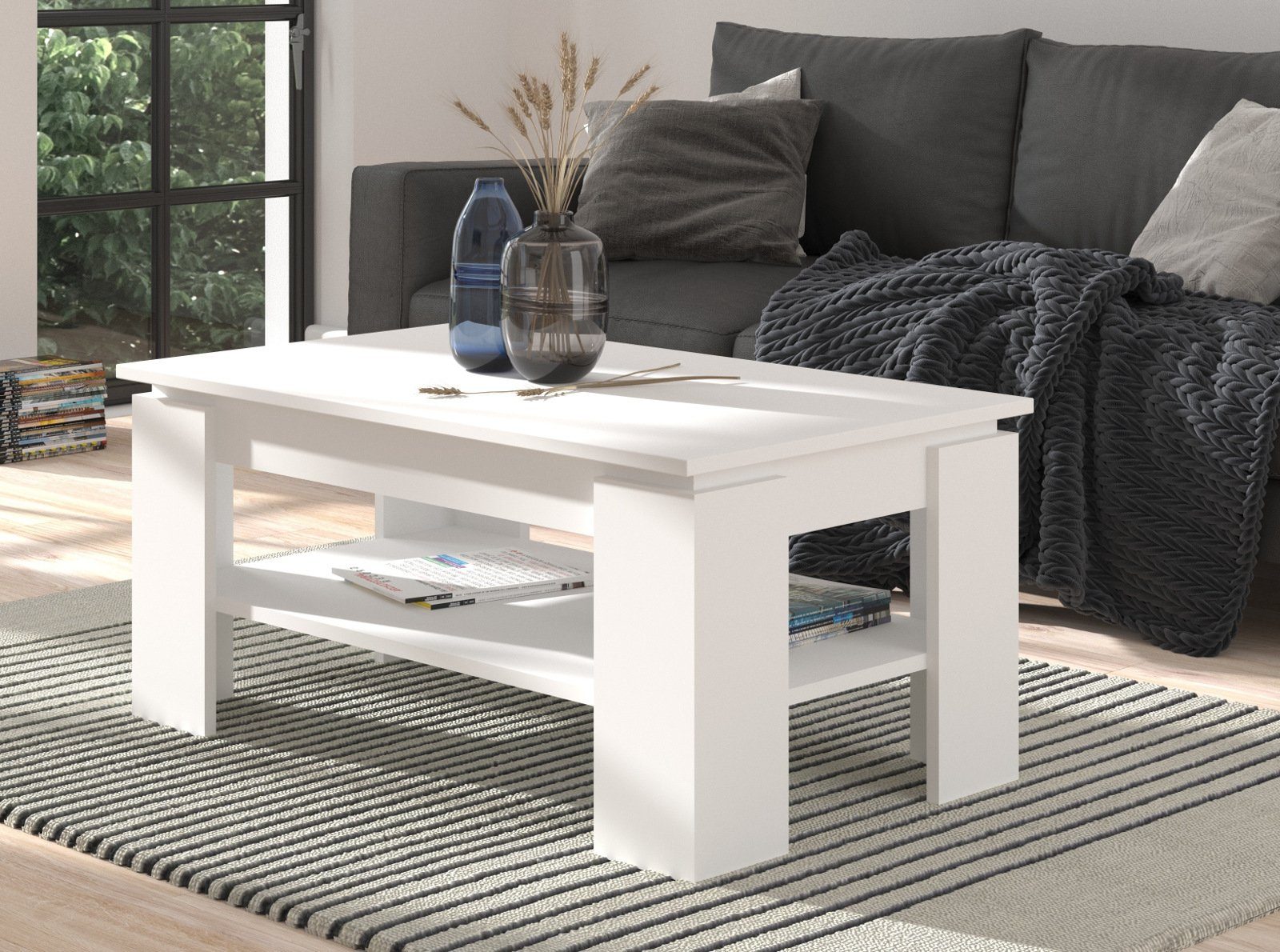 Inn.Furn Couchtisch Selen (Wohnzimmertisch in 4 Farben, 100 x 60 cm), mit großem Ablageboden