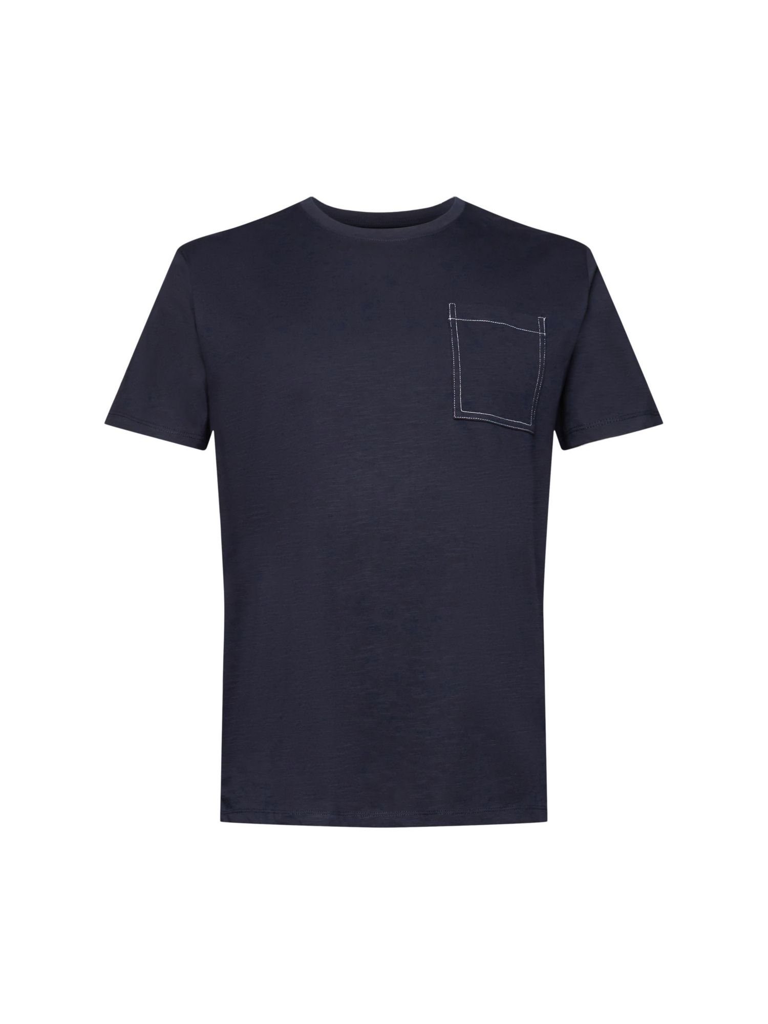 T-Shirt Baumwoll-T-Shirt Esprit Brusttasche mit (1-tlg) NAVY