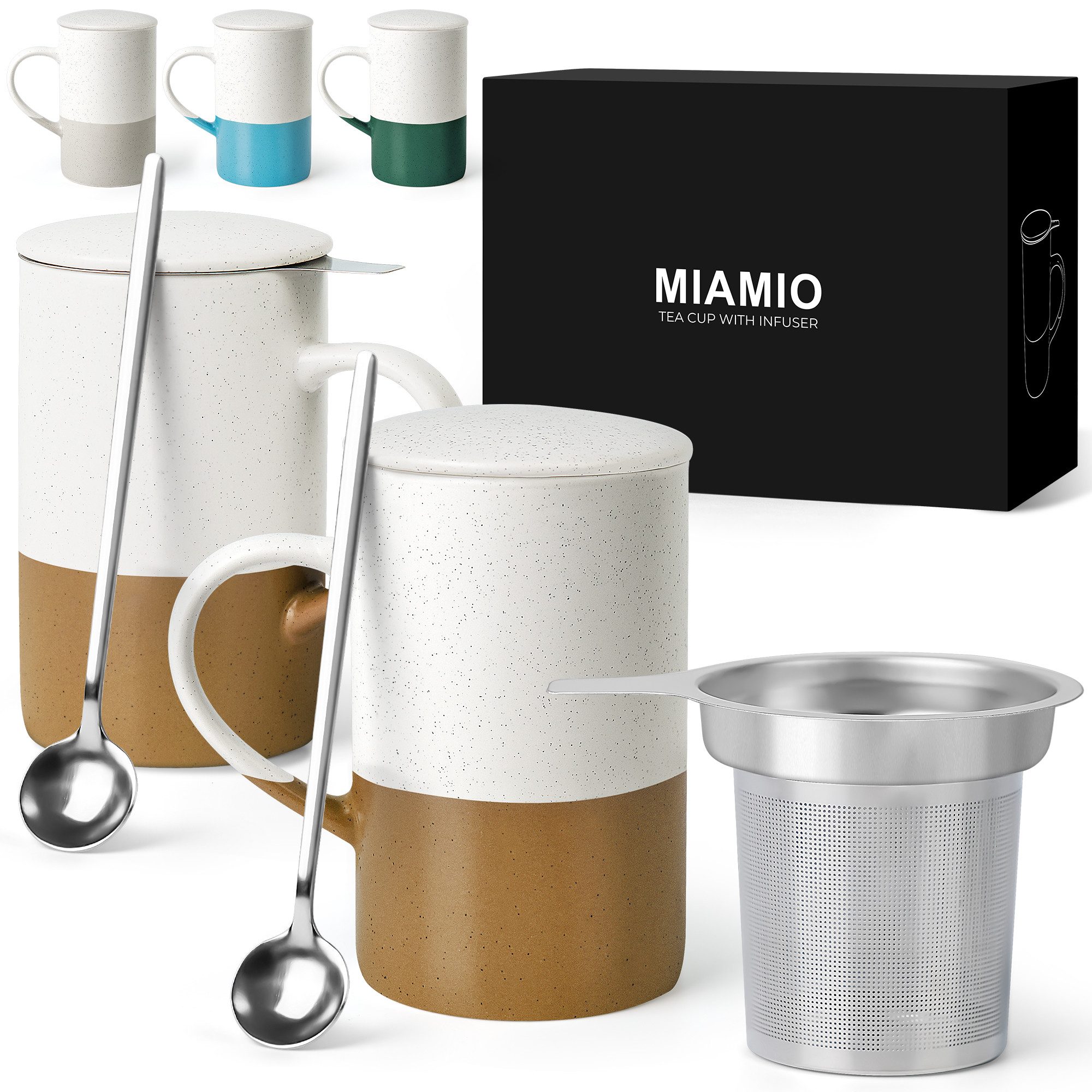 MiaMio Tasse für losen Tee mit Siebeinsatz und Deckel, Braun, 2-tlg., Keramik, 500 ml je Tasse