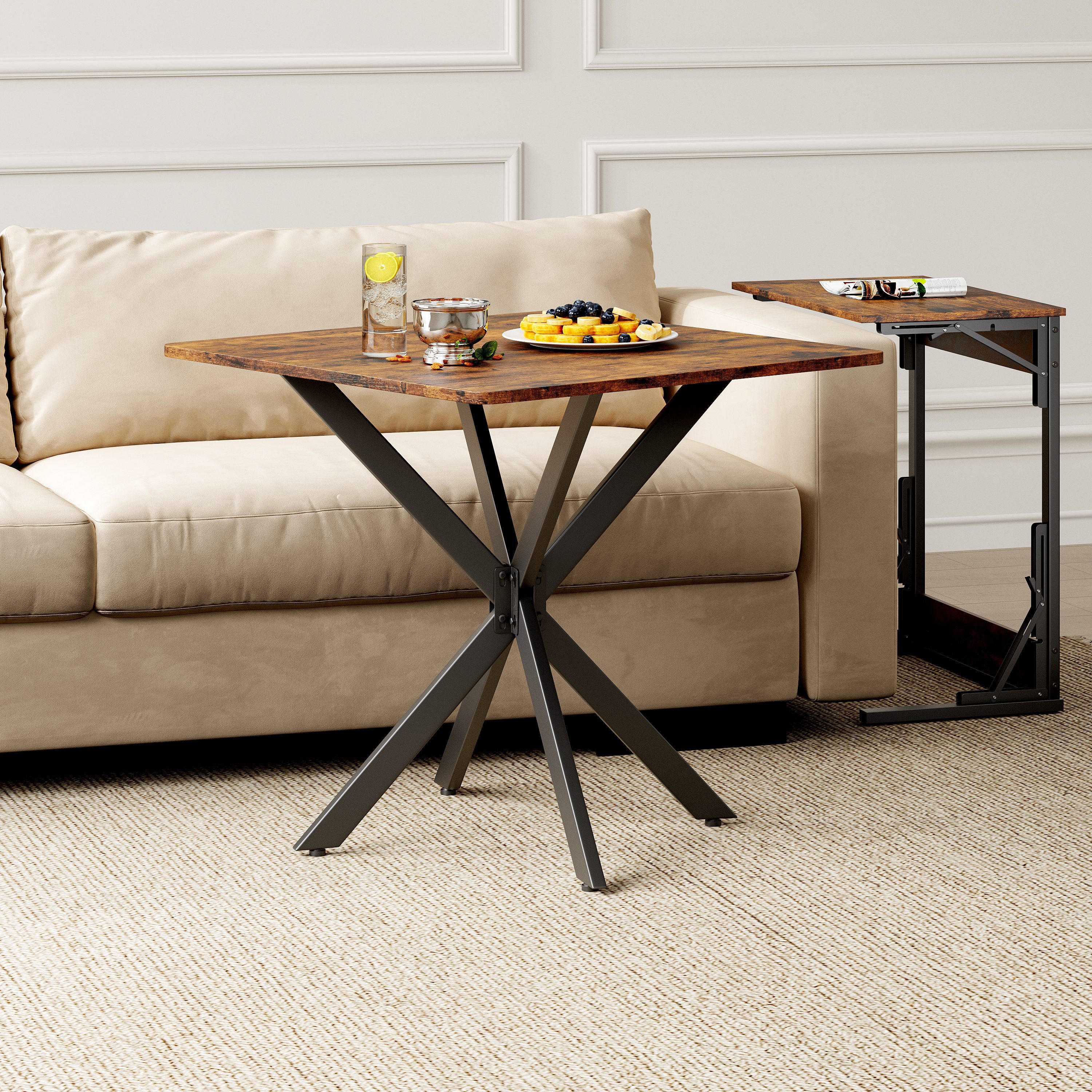 BlingBin Esstisch Küchentisch Quadratisch Esszimmertisch mit Spinnenfuß Kleiner Tisch (1 Stück, 1-St., 80 x 75 cm), für 2-4 Personen für Küche, Esszimmer und Wohnzimmer