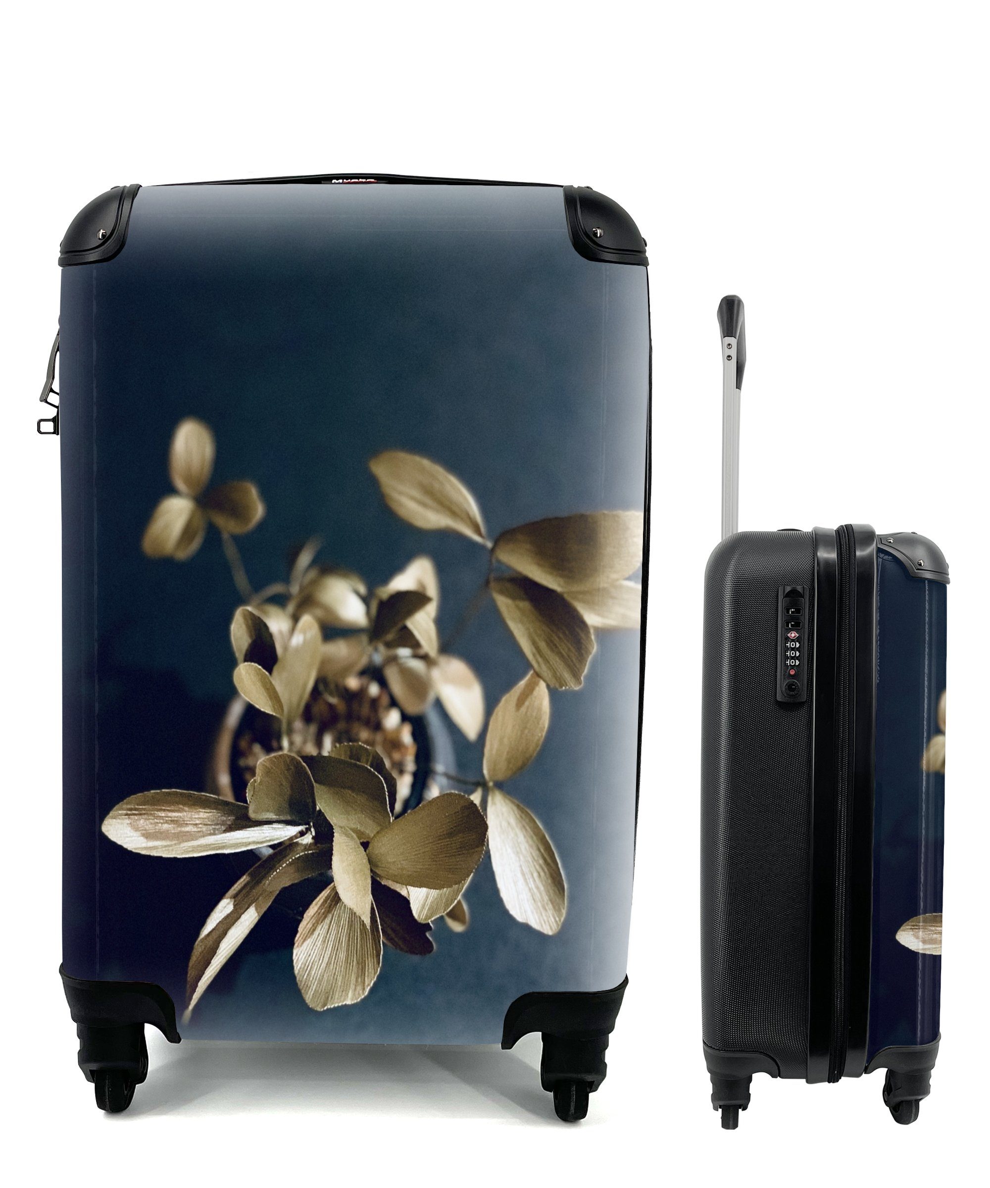 MuchoWow für Reisetasche Ferien, mit Handgepäck Goldene Trolley, Reisekoffer Rollen, Blume, 4 Handgepäckkoffer rollen,