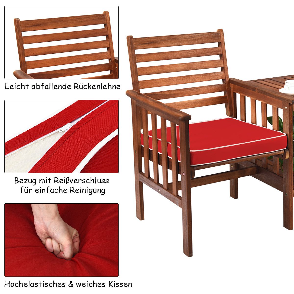 COSTWAY Balkonset, 2 Personen, mit Kissen & Schirmloch, Akazienholz, 350kg