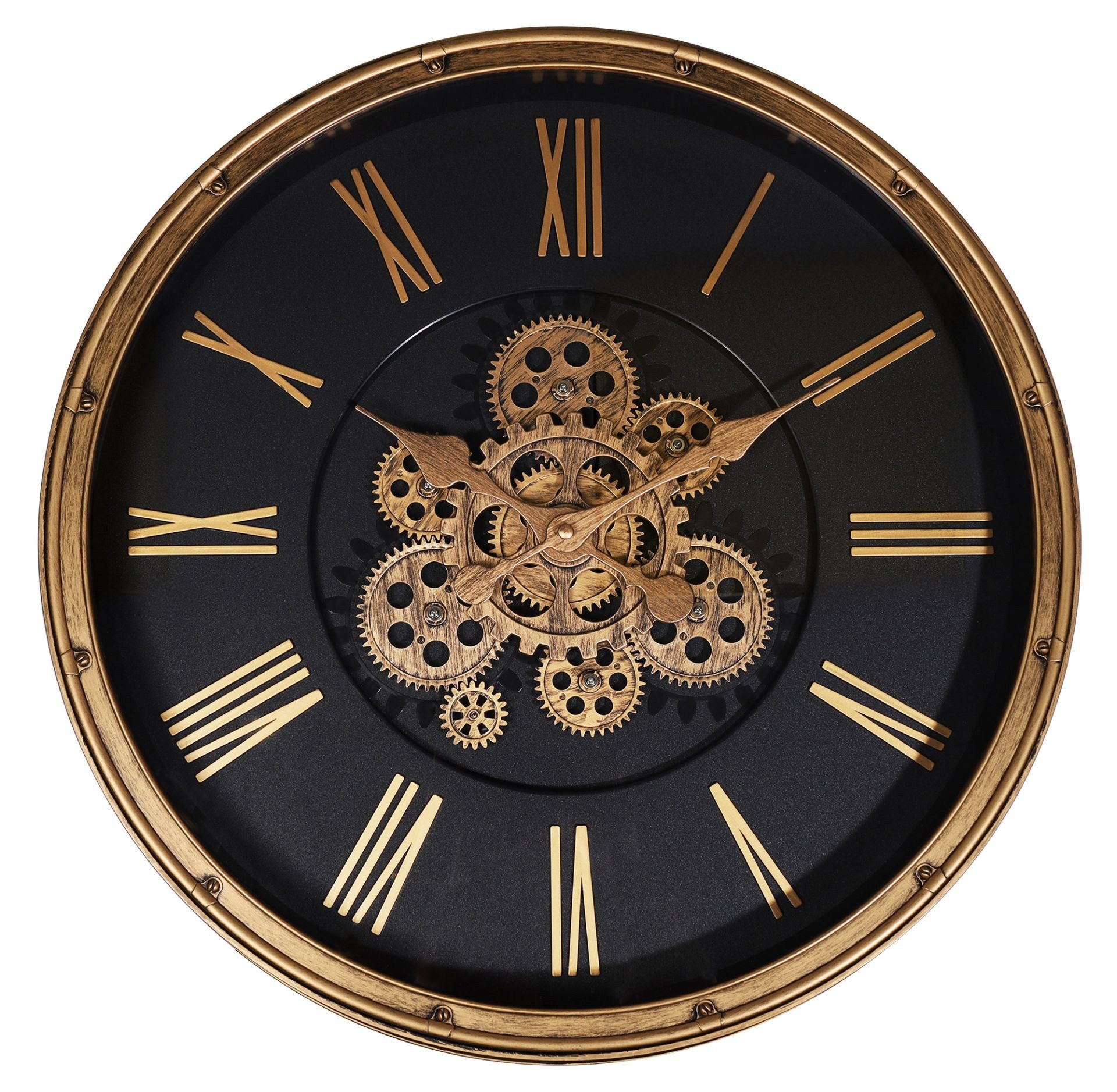 Hermann Jäckle Wanduhr Skelett 3099A 50,5 cm Industrial schwarz roségold bewegliche Zahnräder
