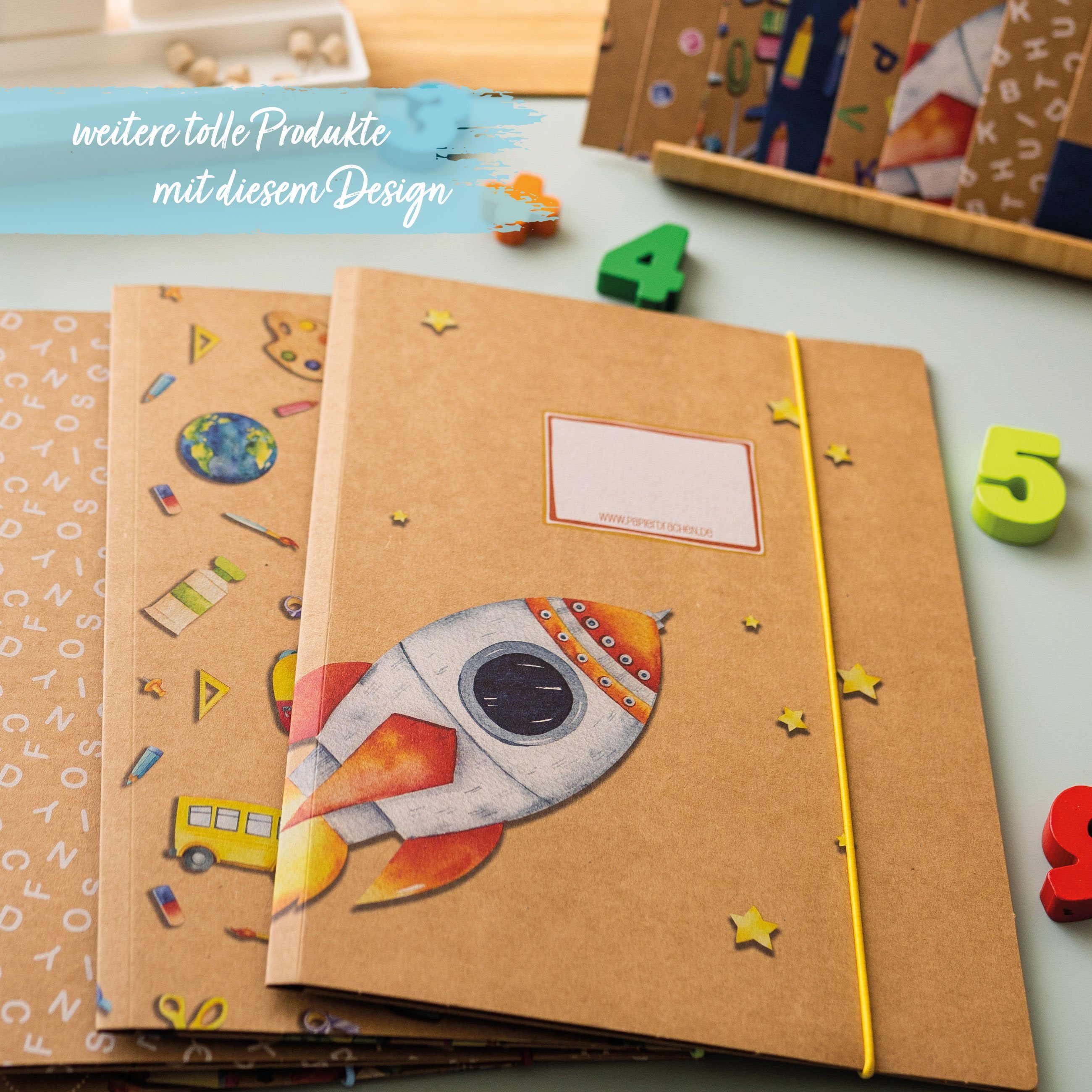 PAPIERDRACHEN Schulheft 8 Schnellhefter aus Karton – DIN A4 – tolles Designs – Bild 5 von 5