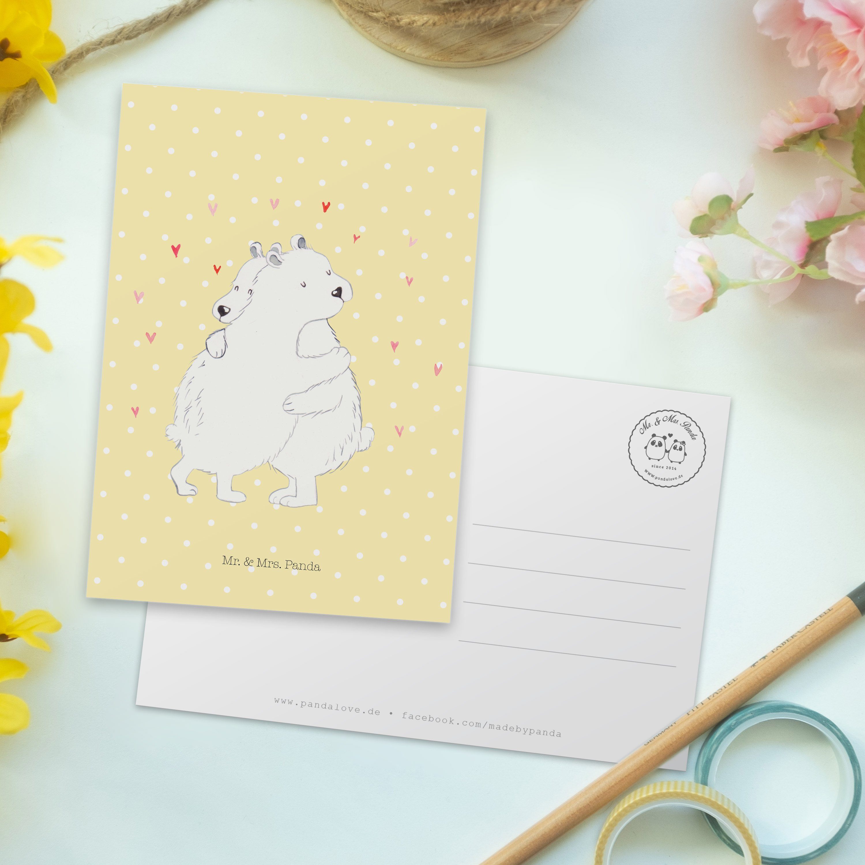 - & Grußkarte, Geschenk, Mr. Gelb - Pastell Umarmen Einladungskarte Eisbär Panda Mrs. Postkarte