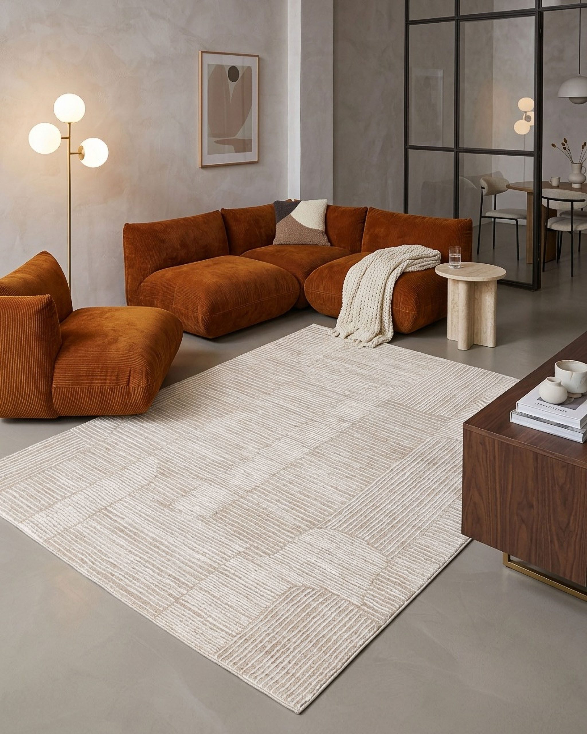 Esprit Teppich Raymond, rechteckig, Höhe: 15 mm, Kurzflor, Streifendesign, Hoch-Tief-Effekt, waschbar, Jute-Rücken