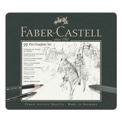 Faber-Castell Bleistift PITT Graphite Set, (19-tlg), Grafitstifte und Grafitkreiden mit Zubehör, im Metalletui