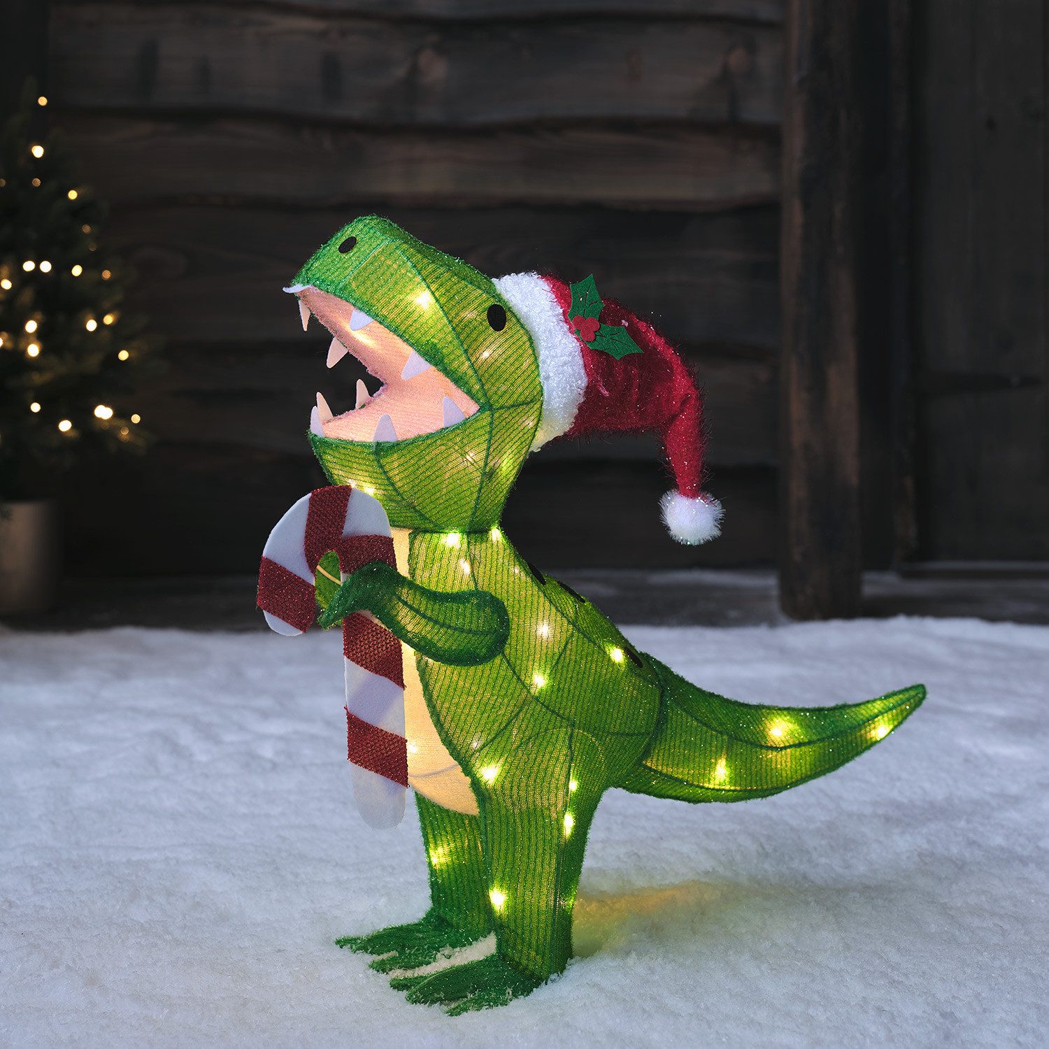 Lights4fun LED Dekofigur 53cm Weihnachtsfigur außen Derek der Dinosaurier günstig online kaufen