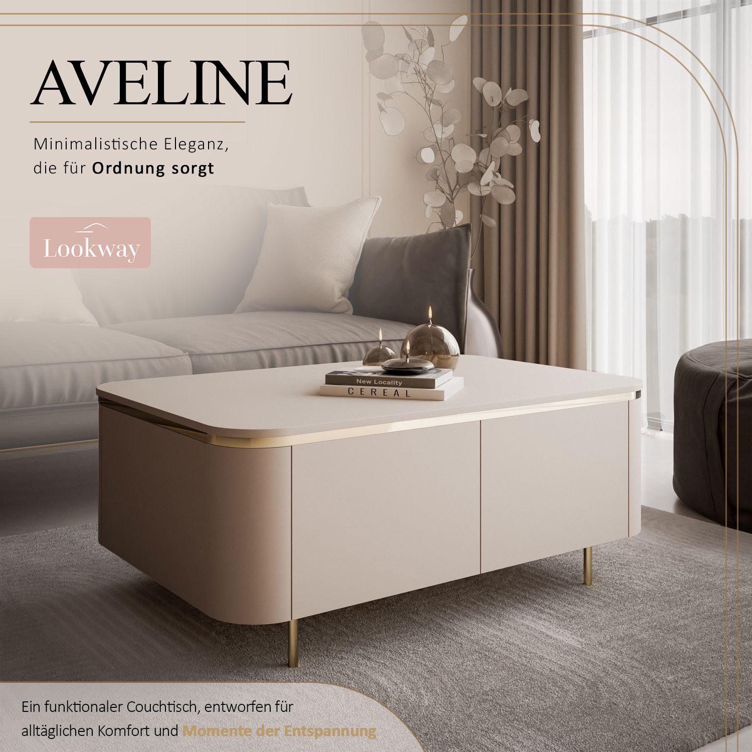 Lookway Couchtisch AVELINE auf geraden Beinen, 90x60x38 cm – Bild 2 von 5