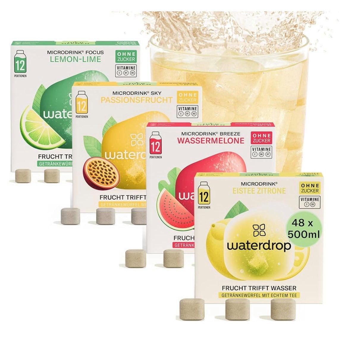 Tropische Früchte Set – 48 Waterdrop Würfel in 4 verschiedenen Sorten Kapseln